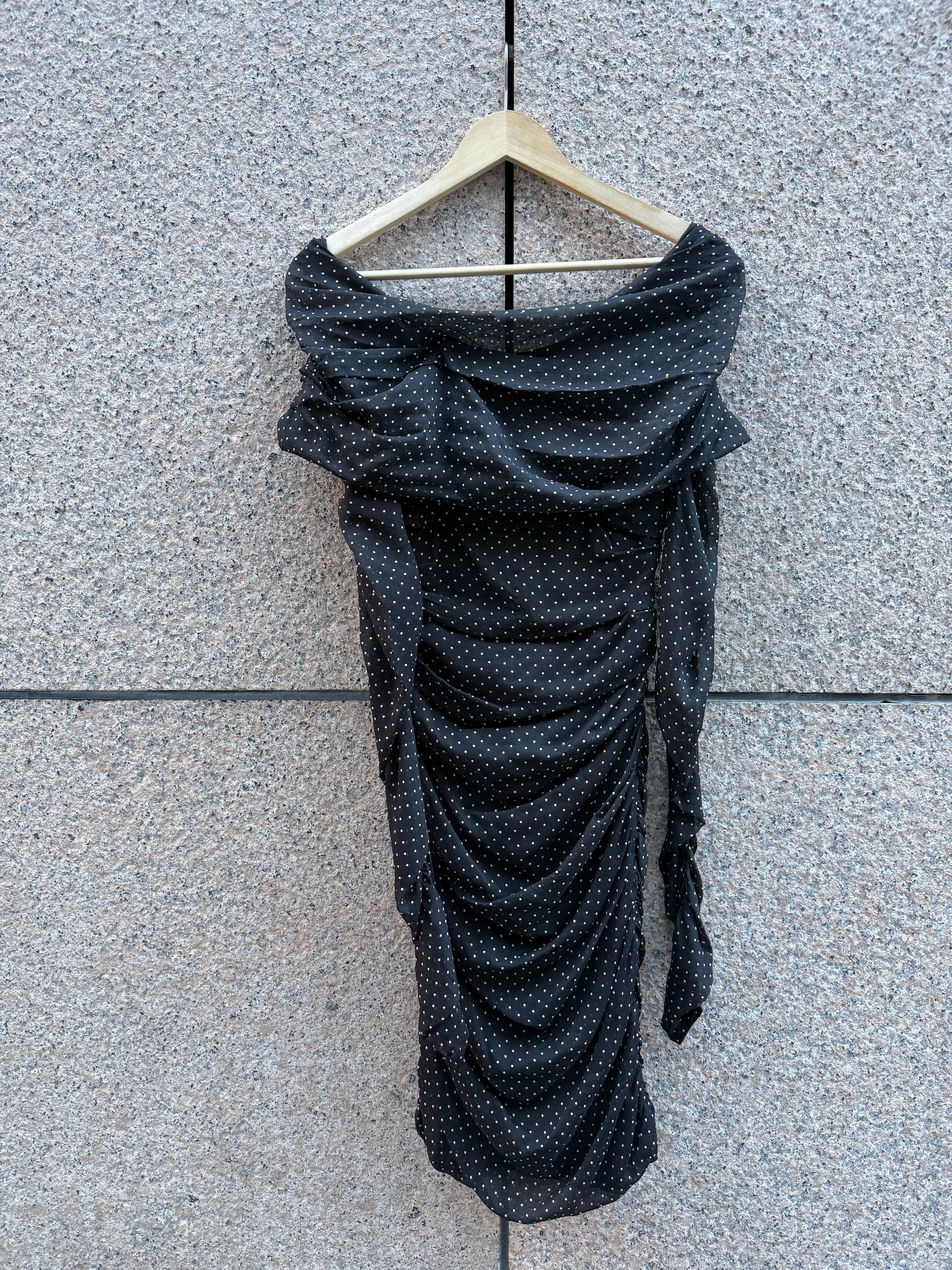 Dolce & Gabbana Black Polka Dot Ruched Dress