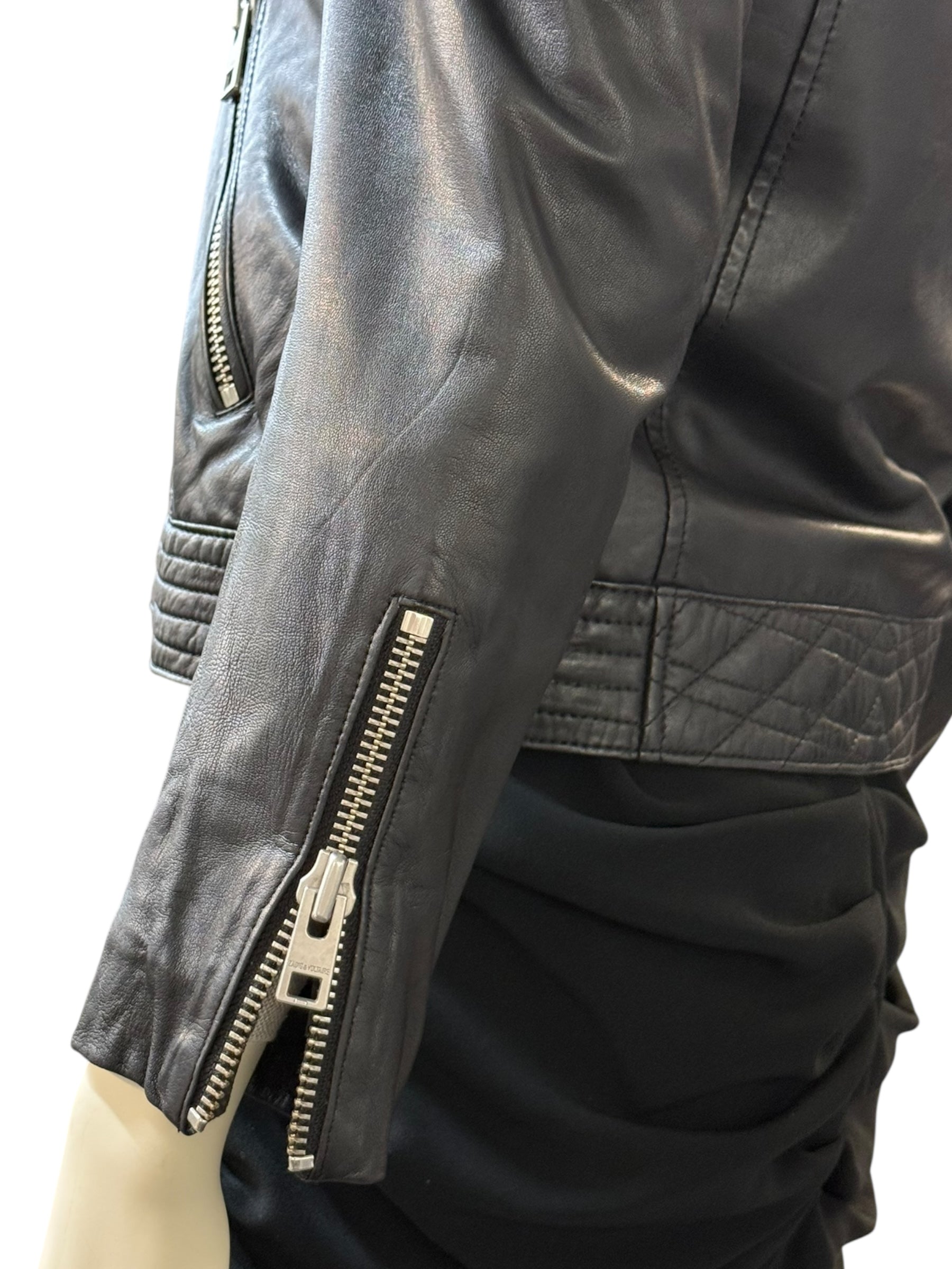 Zadig & Voltaire “LOON BIS” Lamb Leather Biker Jacket - EU 38