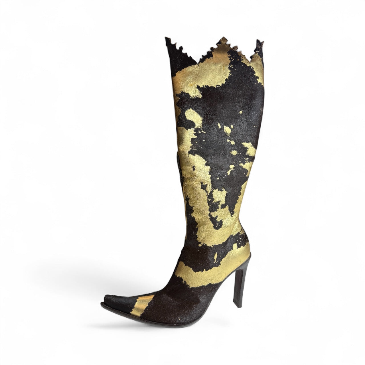 DÉBUT BLACK AND GOLD LEATHER BOOTS