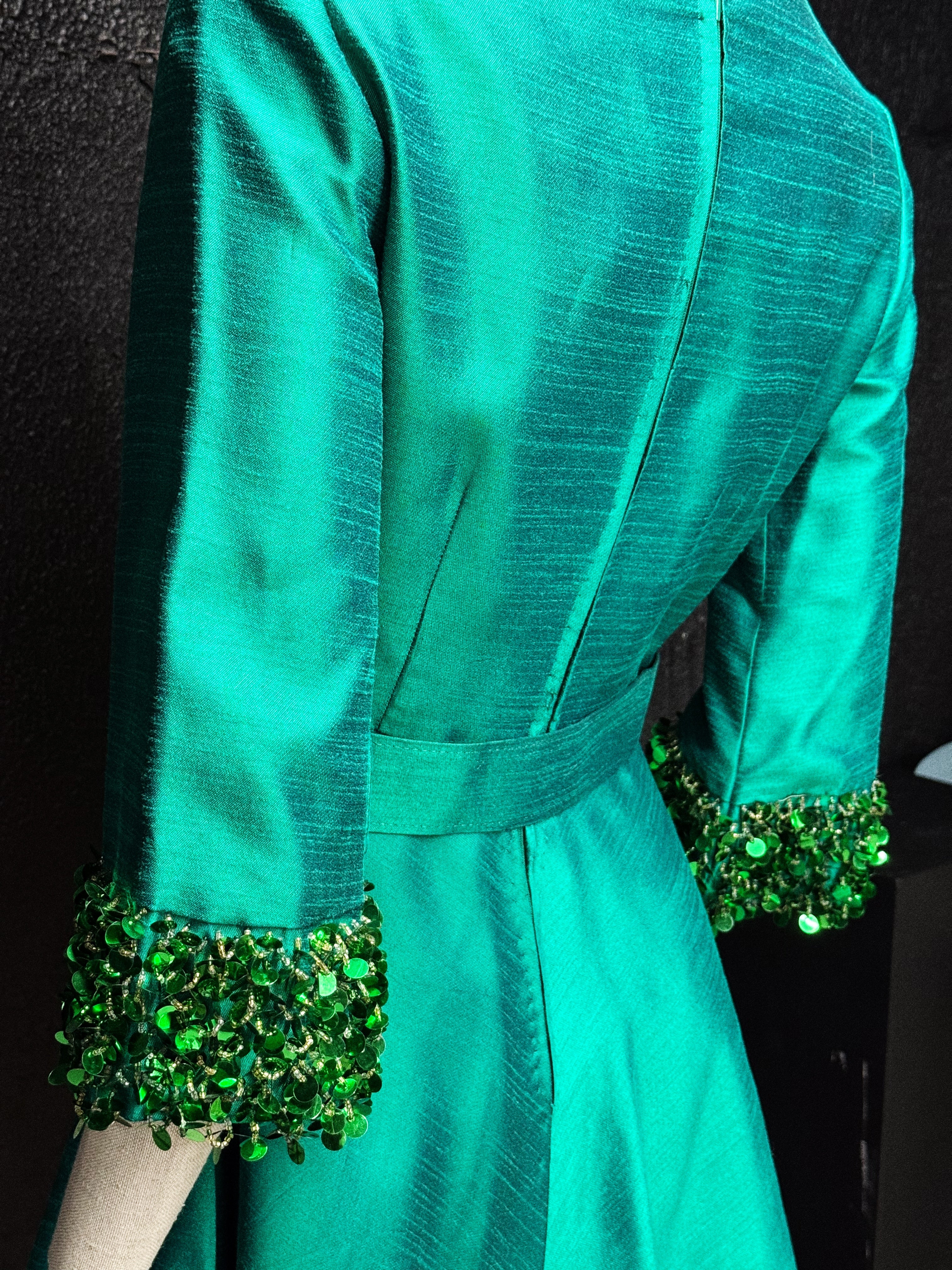 Vintage Briluna Emerald Silk Cocktail Dress