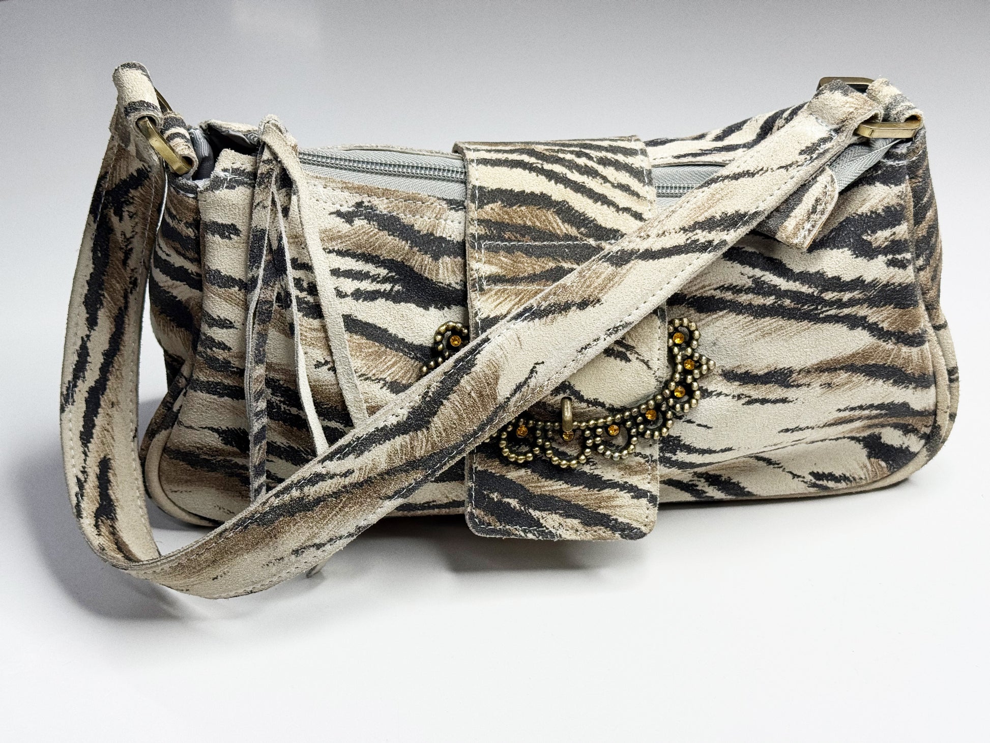 Roberto Cavalli Tiger Suede Shoulder Bag