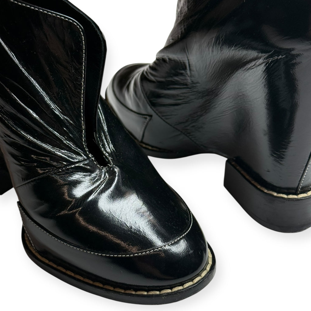 Chloé Black Patent Leather Wedge Ankle Boots - 38 1/2