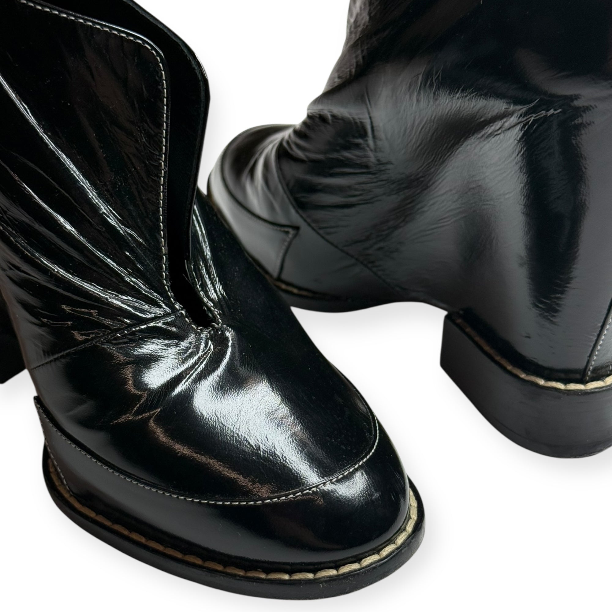 Chloé Black Patent Leather Wedge Ankle Boots - 38 1/2