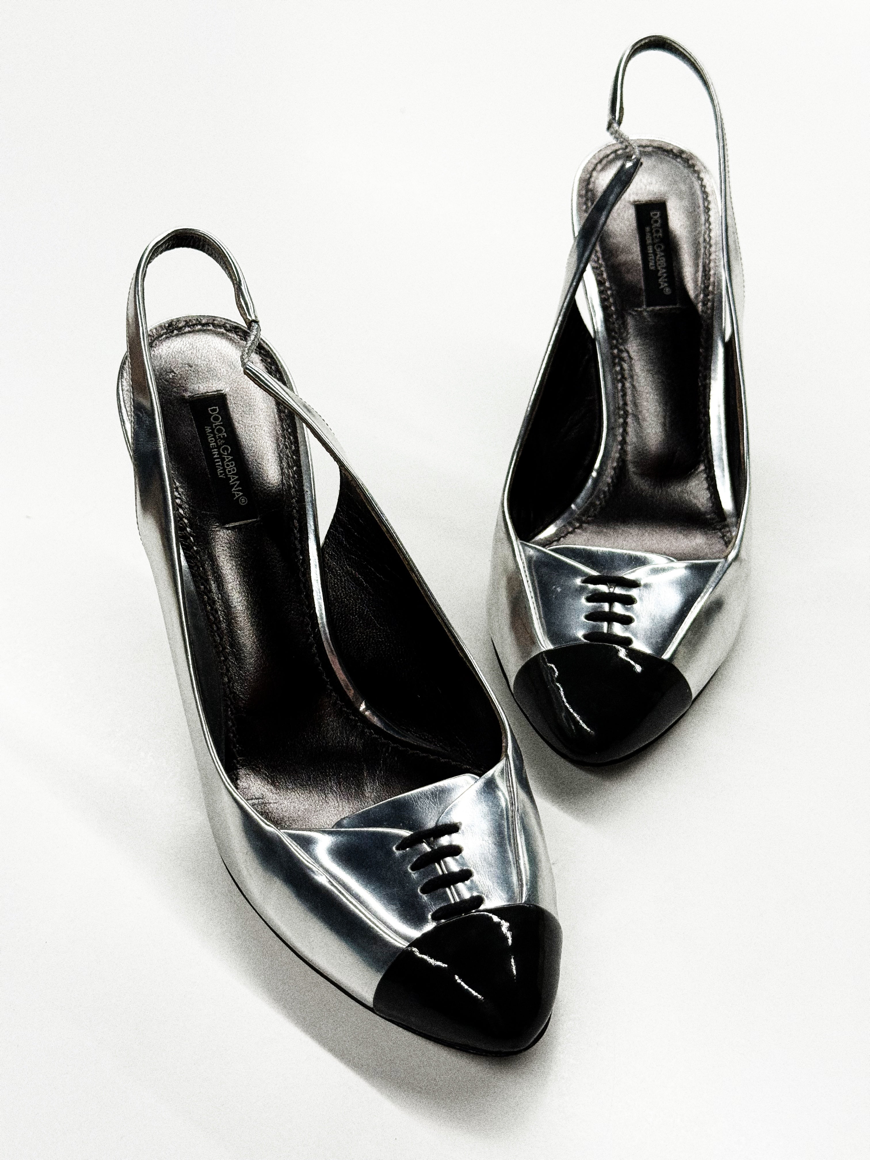 Dolce & Gabbana Silver & Black Slingback Heels