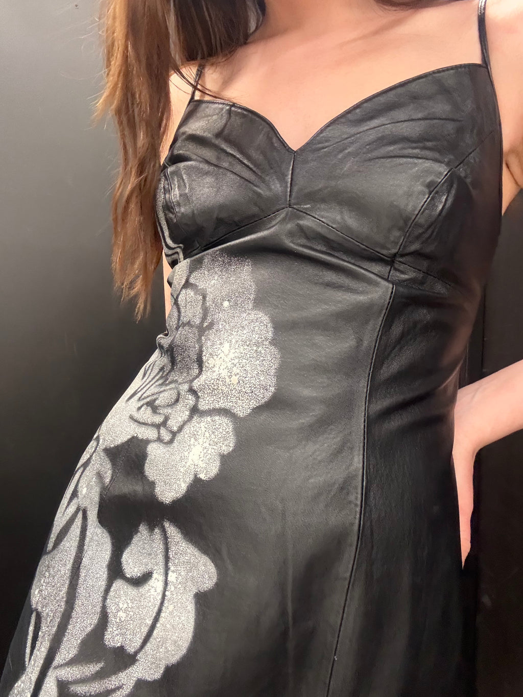 Black Leather Lace-Up Dress with Spray Floral Detail — Faust
