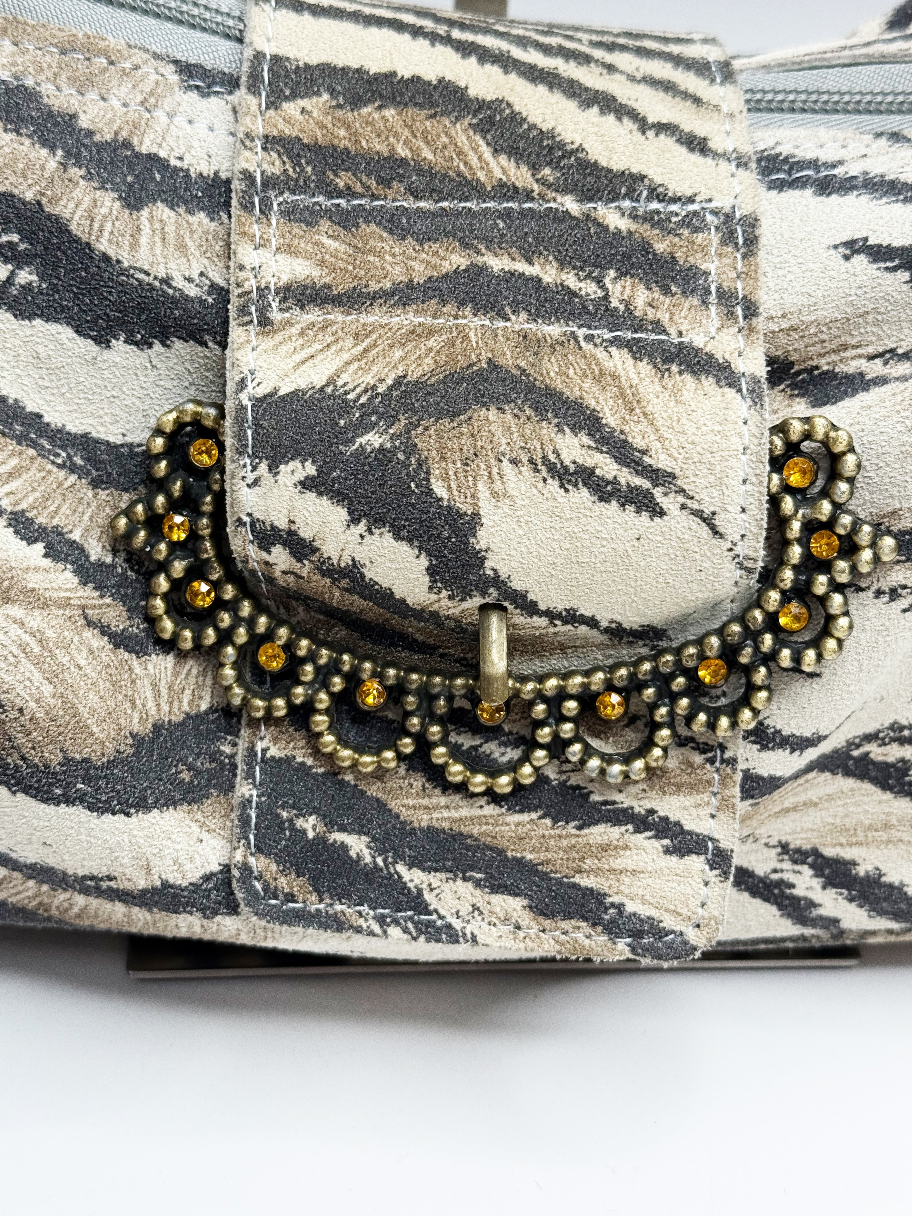 Roberto Cavalli Tiger Suede Shoulder Bag