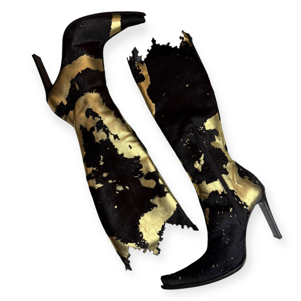 DÉBUT BLACK AND GOLD LEATHER BOOTS