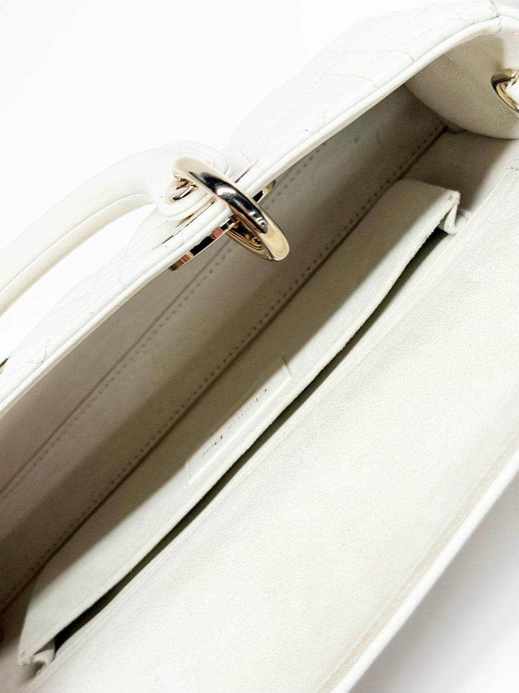 Christian Dior Lady Dior Medium – White Cannage Lambskin, Gold Hardware