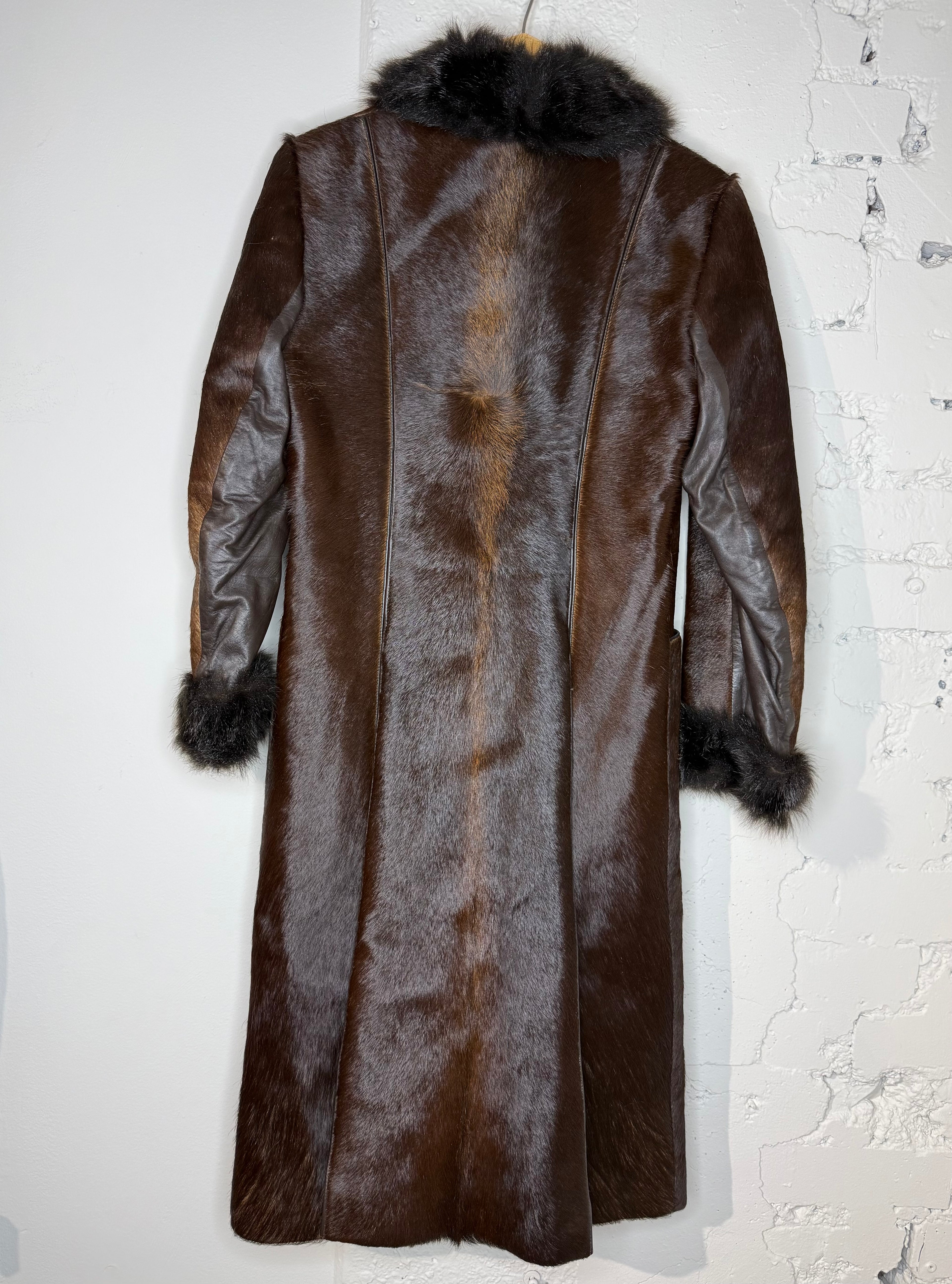 Vintage Brown Fur-Trimmed Leather Coat