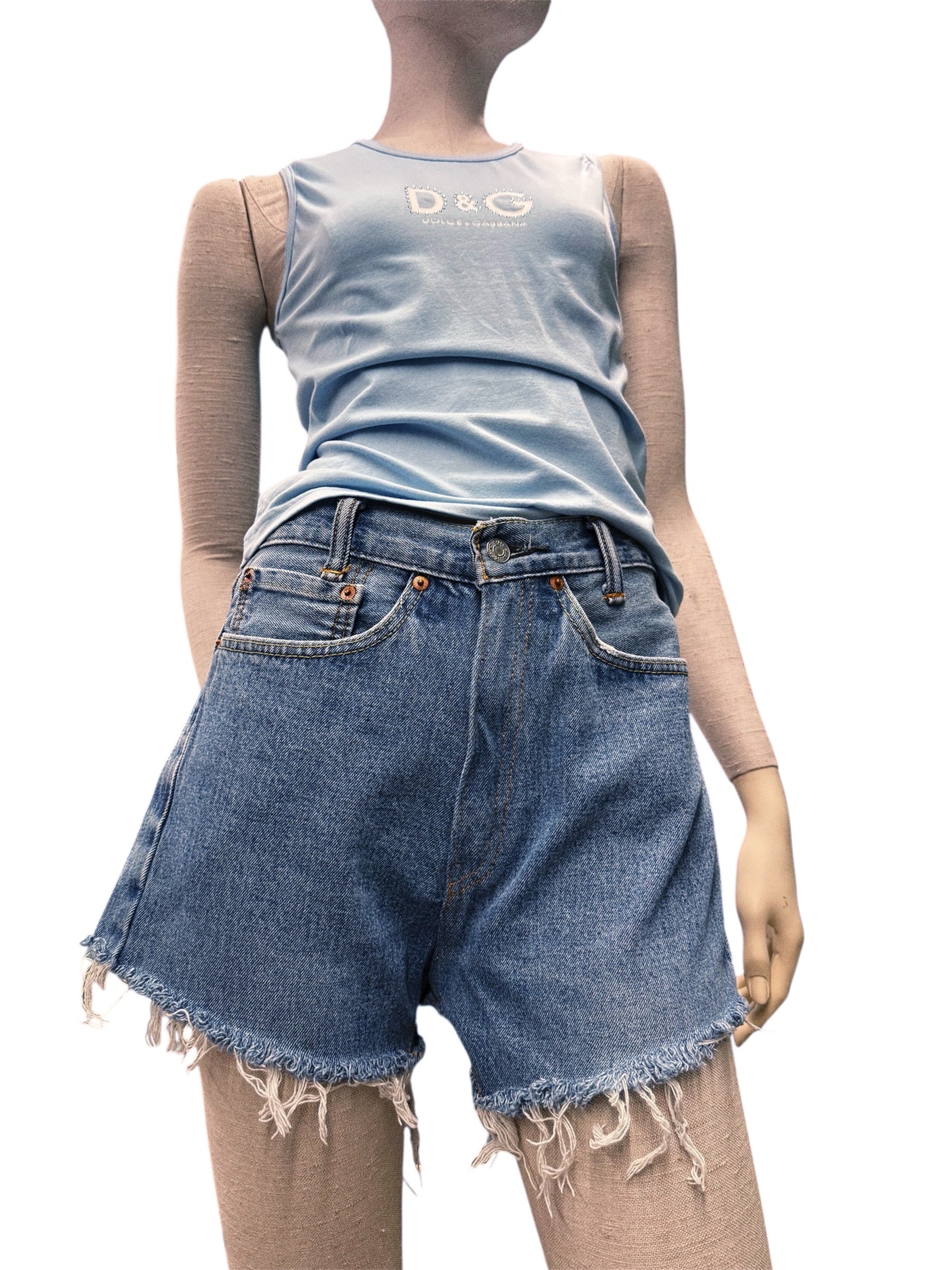 Dolce & Gabbana Light Blue Tank Top with Rhinestone Logo