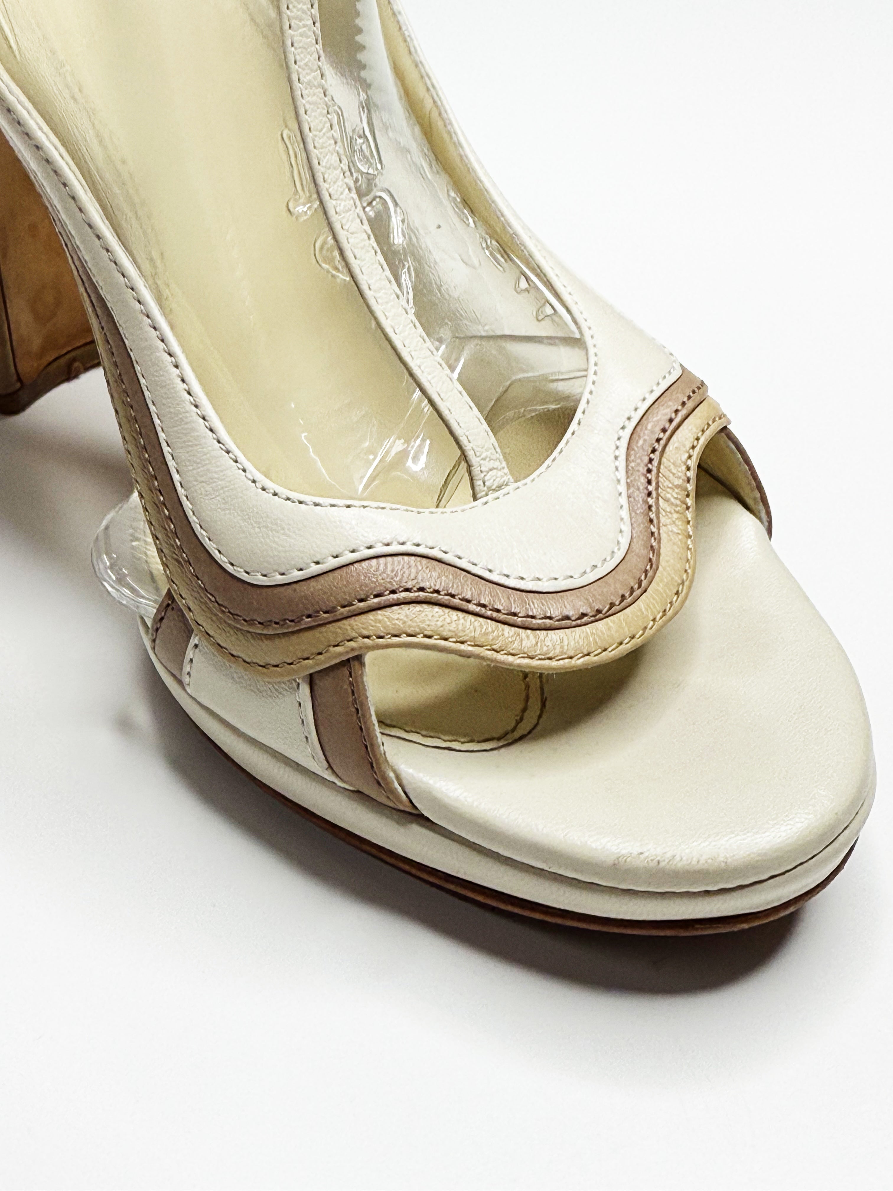Prada Curved Heel Vinyl & Leather Sandals