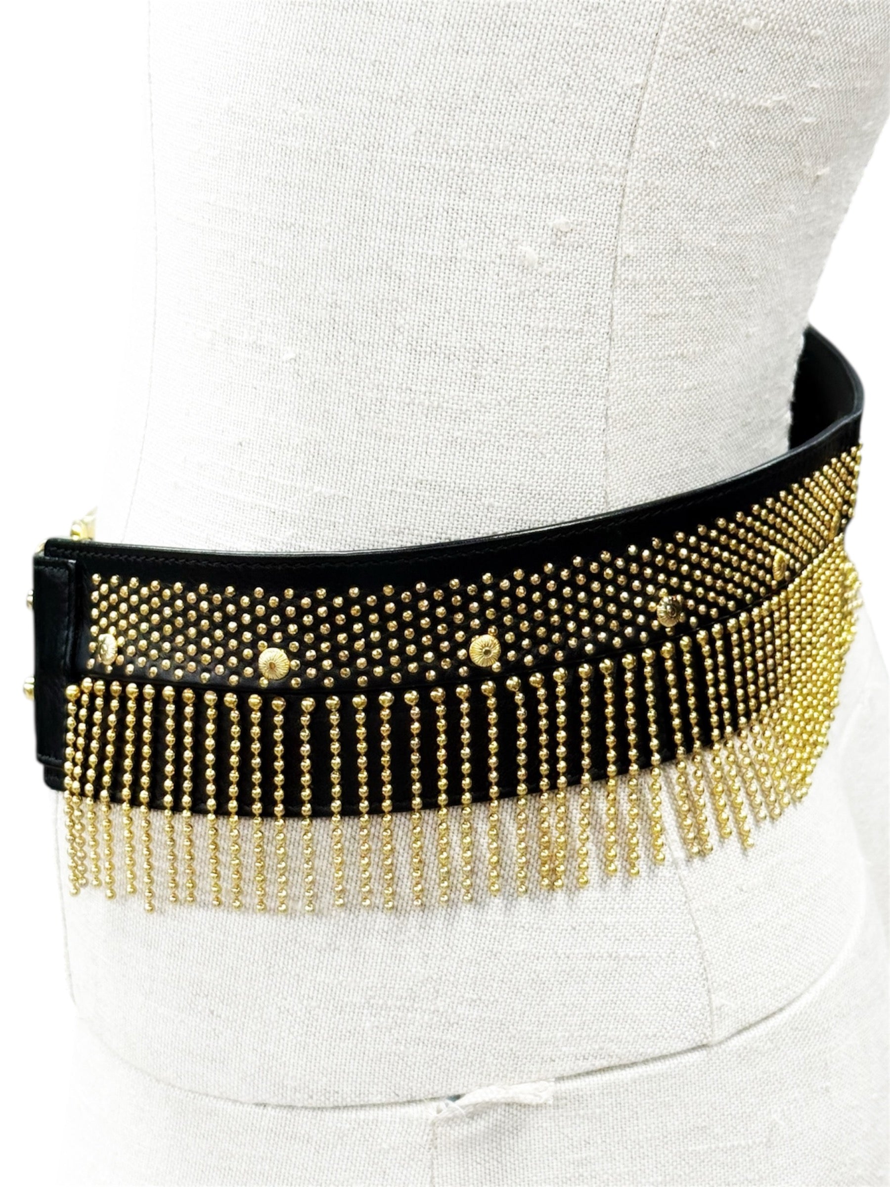 GIANNI VERSACE Black Leather Medusa Chain Belt