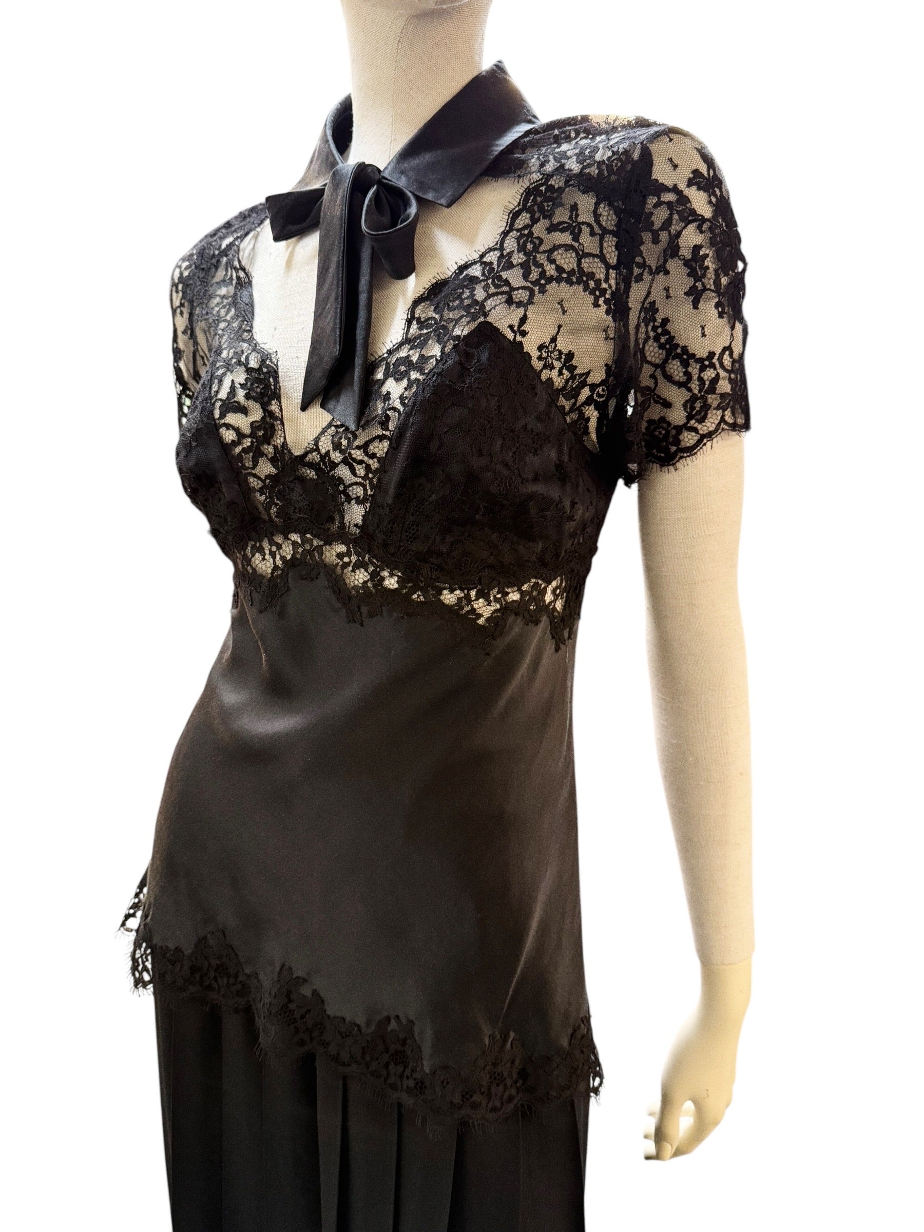 Marjolaine Black Silk & Lace Blouse