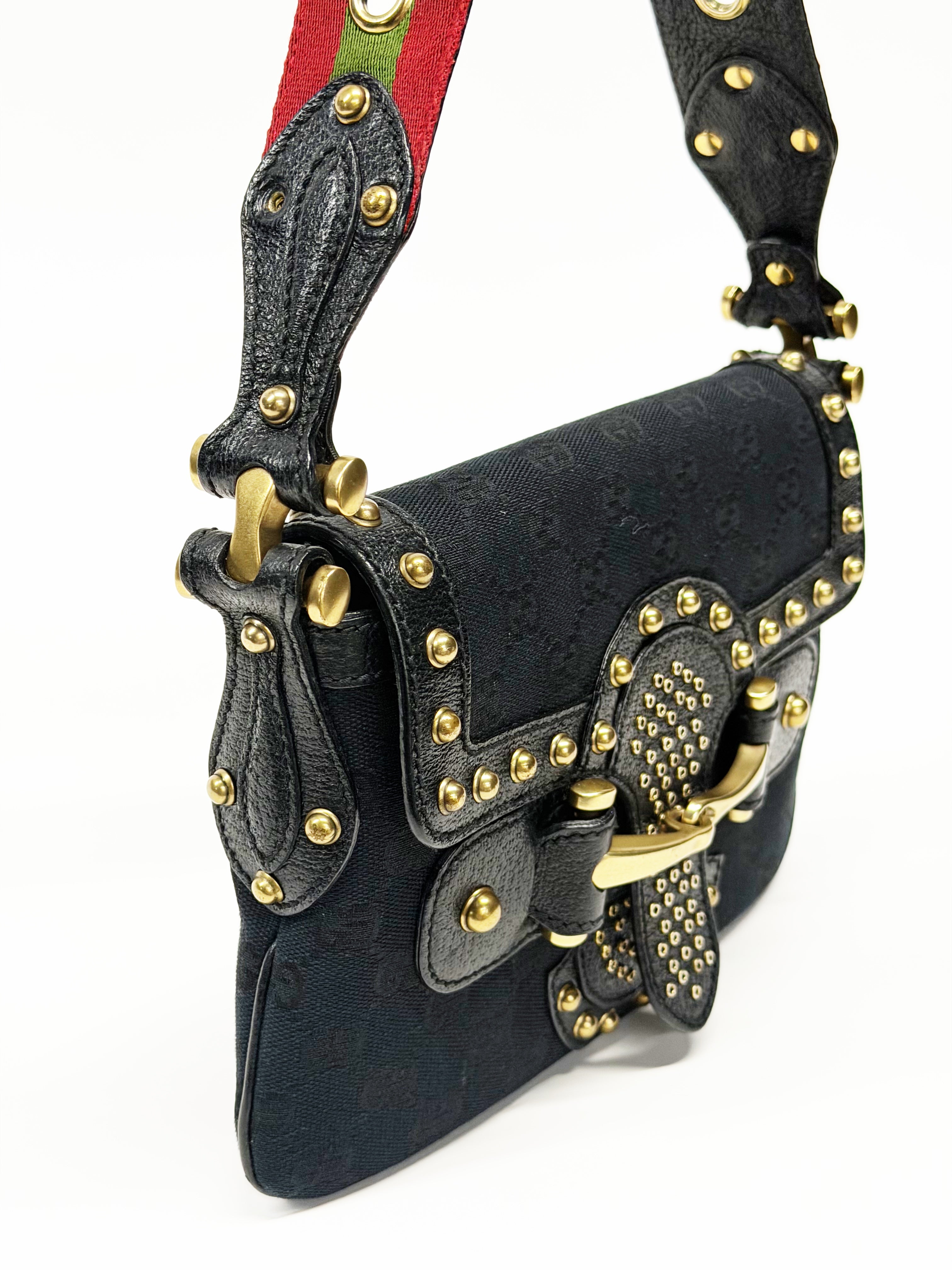 GUCCI Tom Ford Era Studded GG Monogram Horsebit Shoulder Bag – Early 2000s