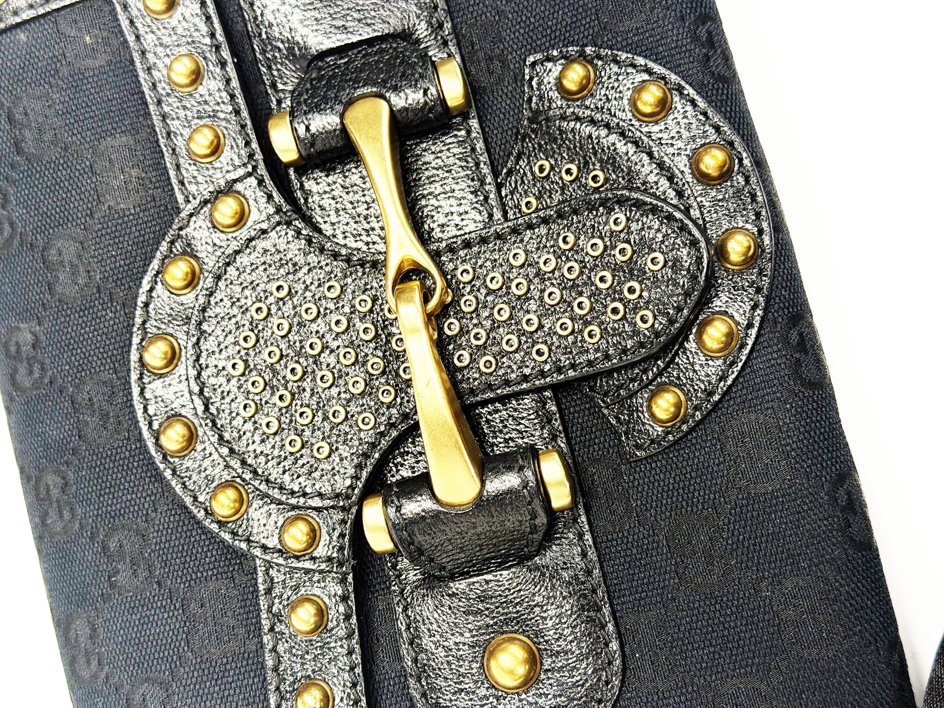 GUCCI Tom Ford Era Studded GG Monogram Horsebit Shoulder Bag – Early 2000s