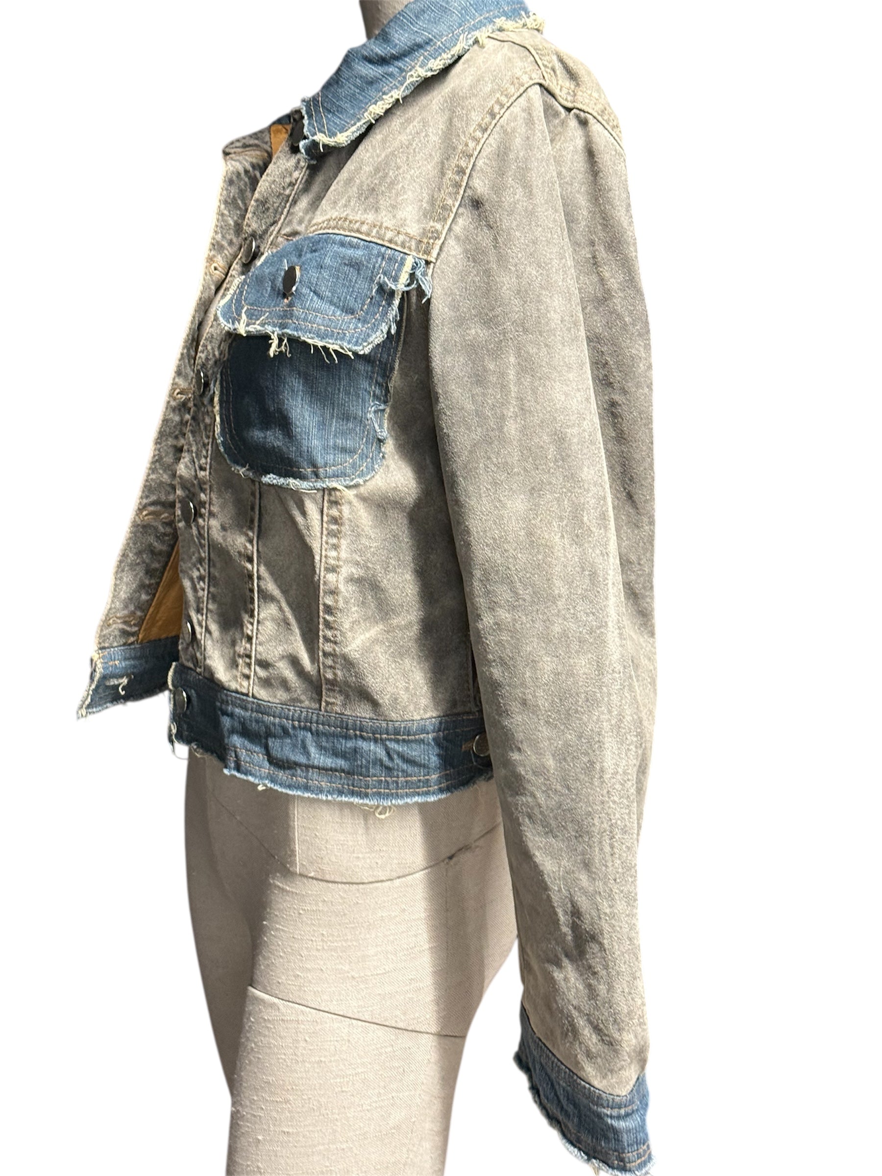 Distressed Contrast Denim Jacket