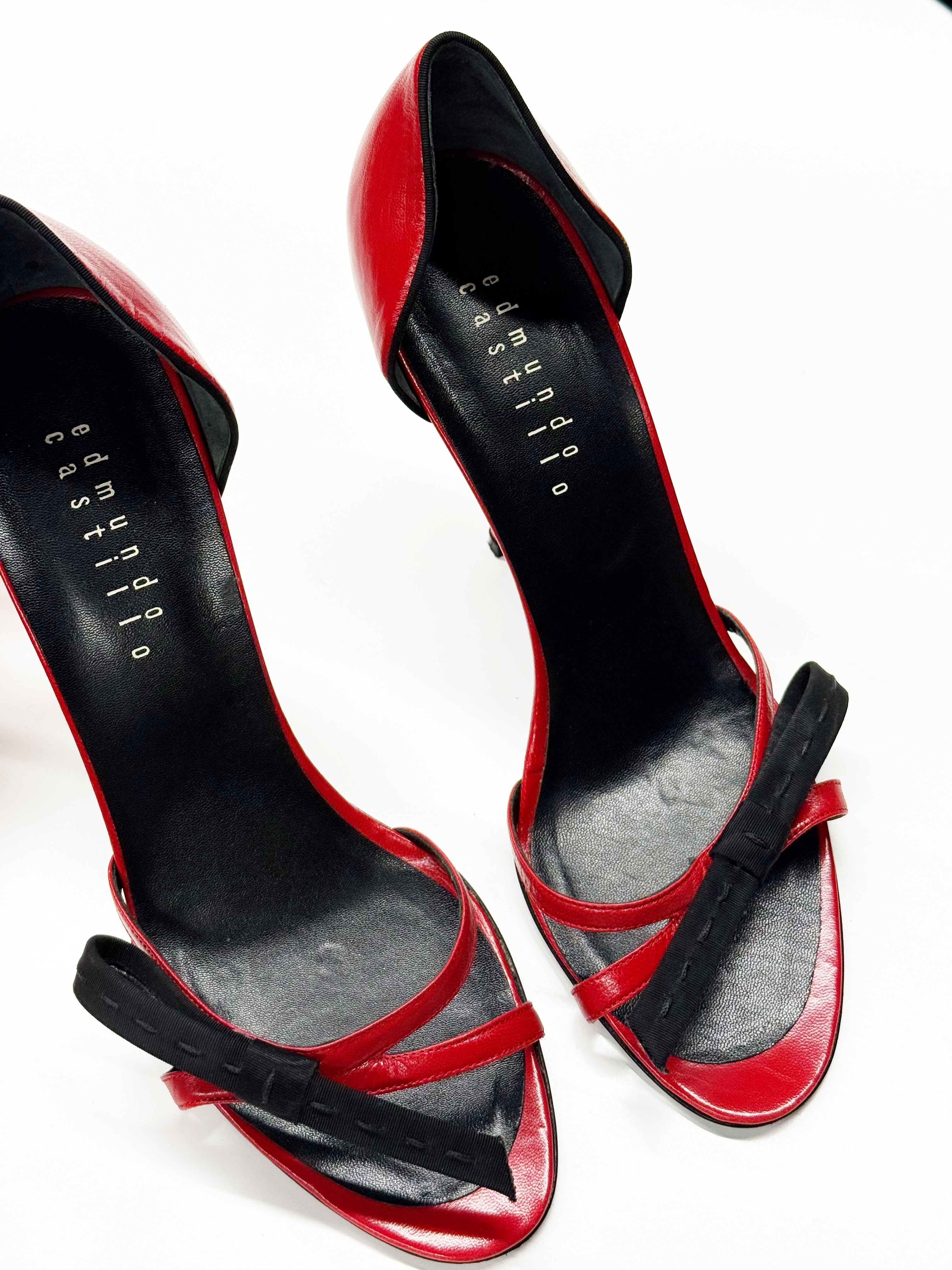 Edmundo Castillo Red Leather Heeled Sandals