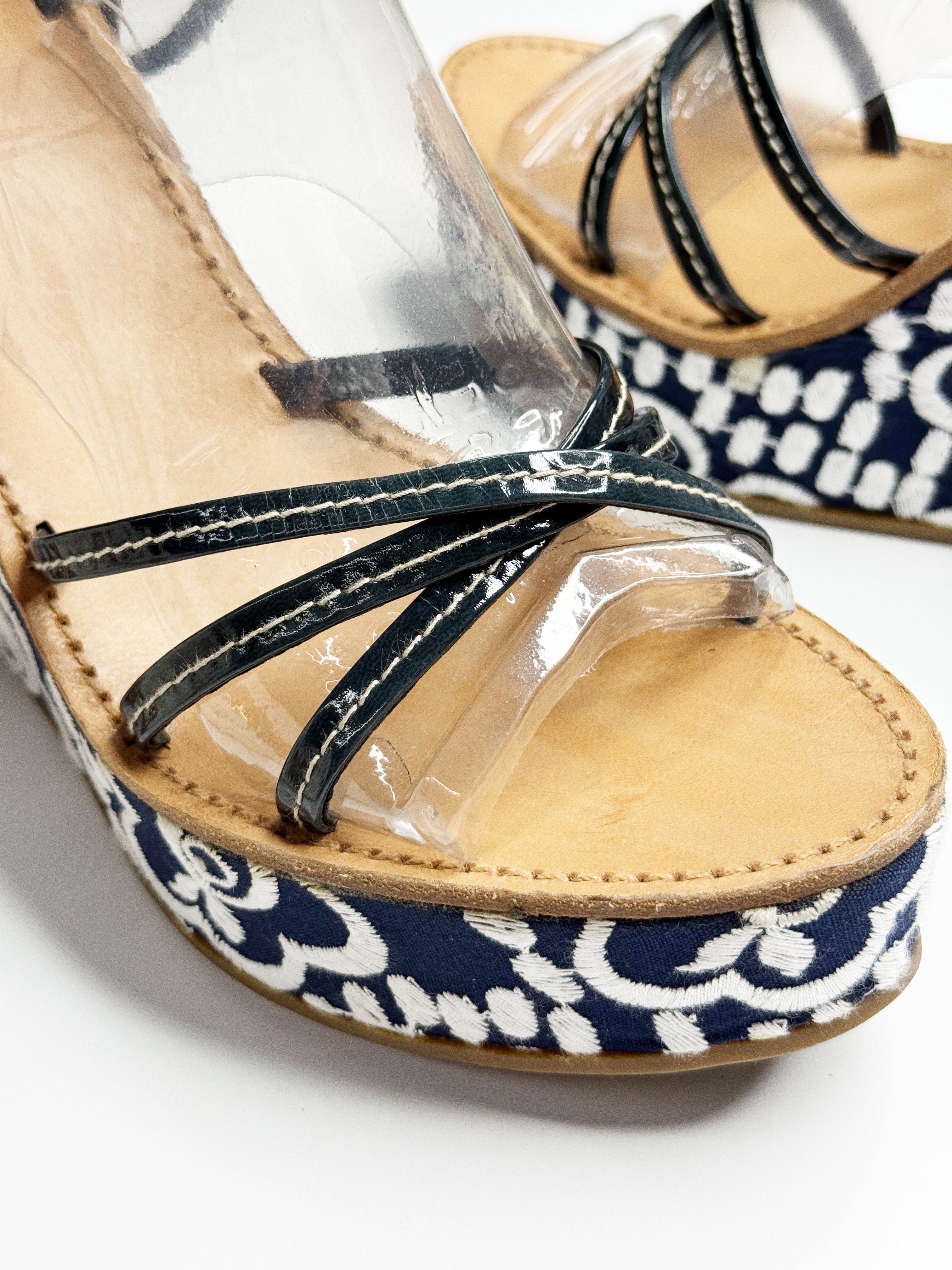 Miu Miu Embroidered Wedge Sandals