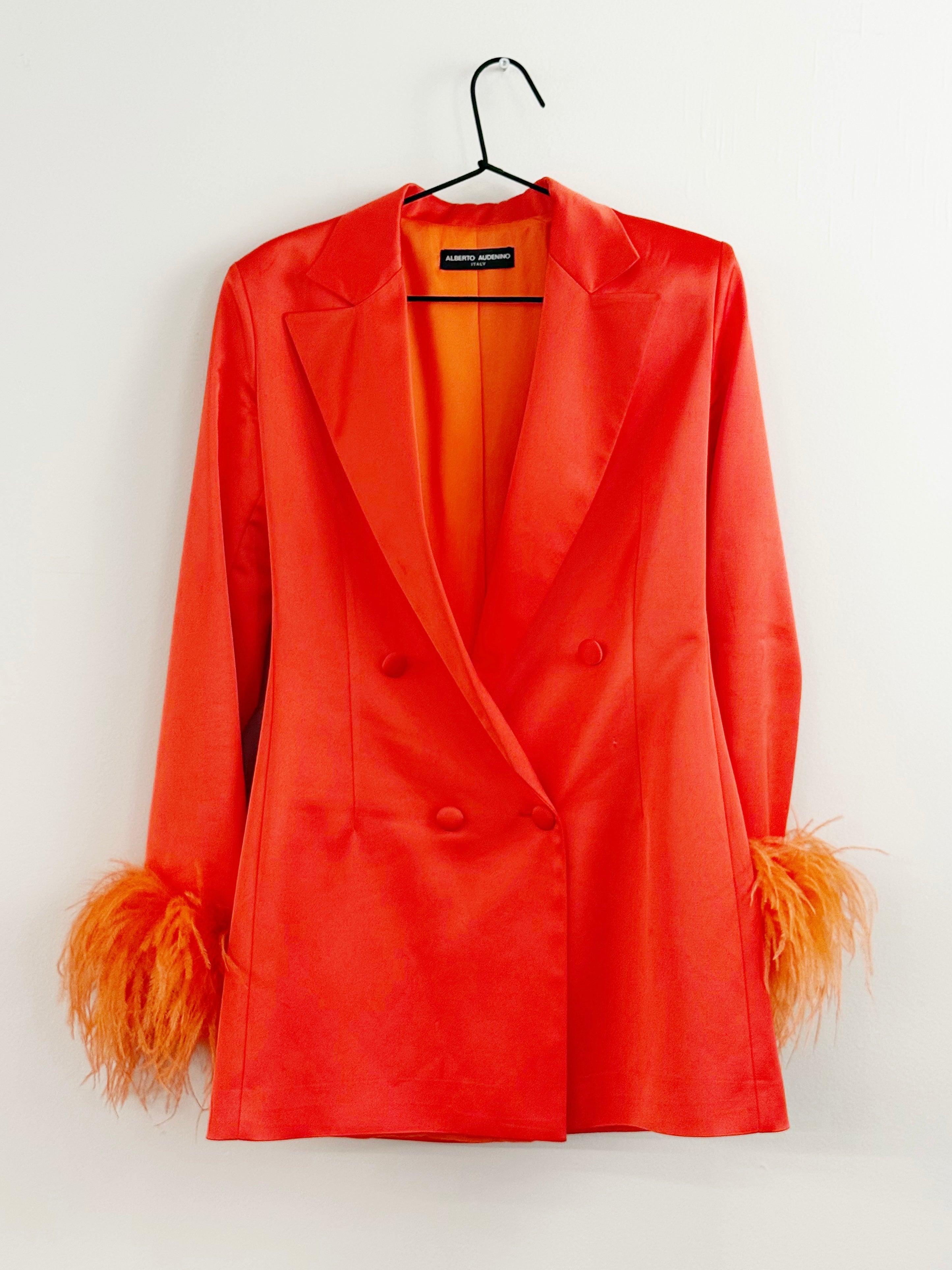 Alberto Audenino Orange Feather-Trim Blazer Dress