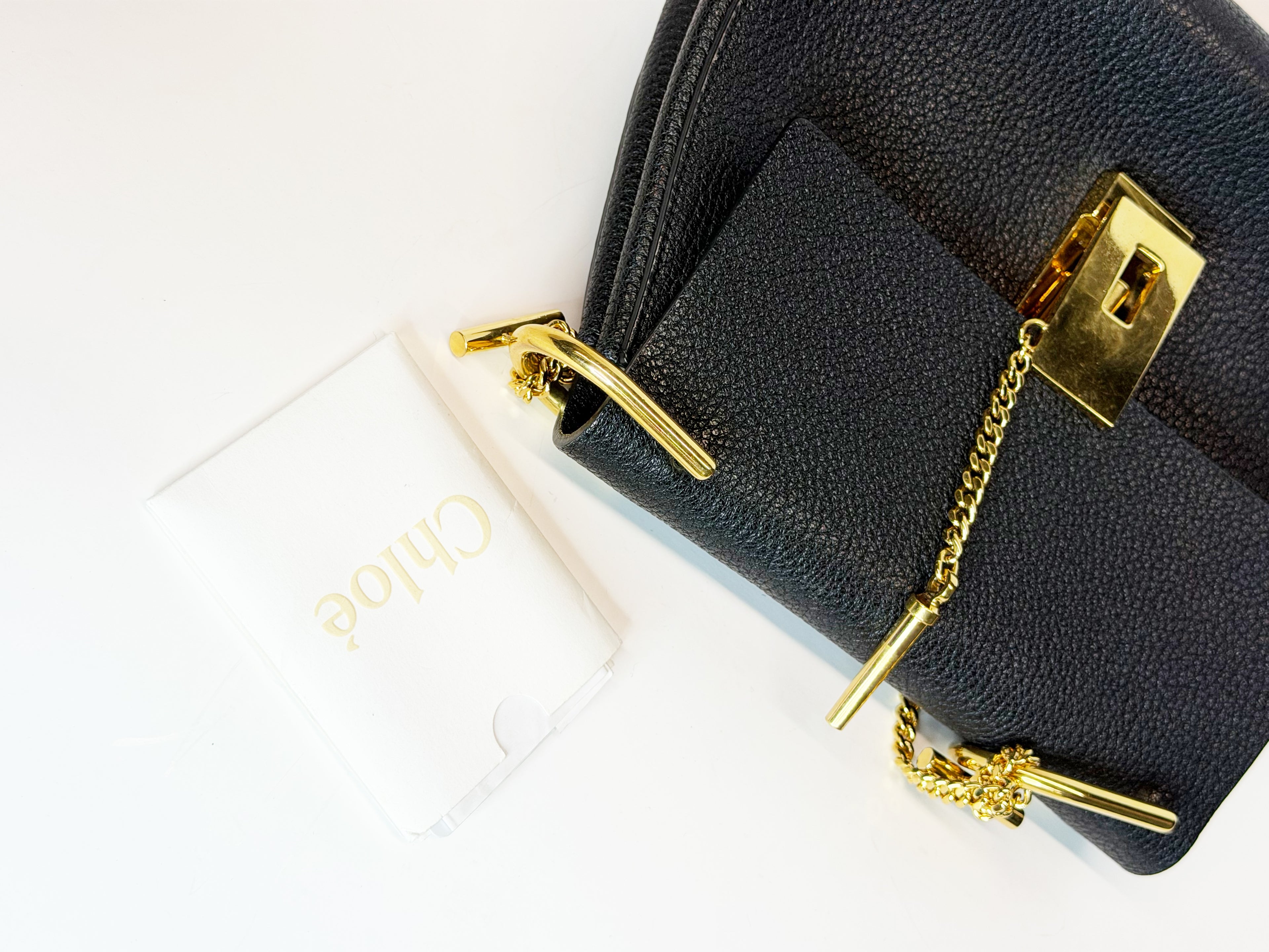 Chloé Drew Black Grained Leather Chain Shoulder Bag Gold Hardware 2015