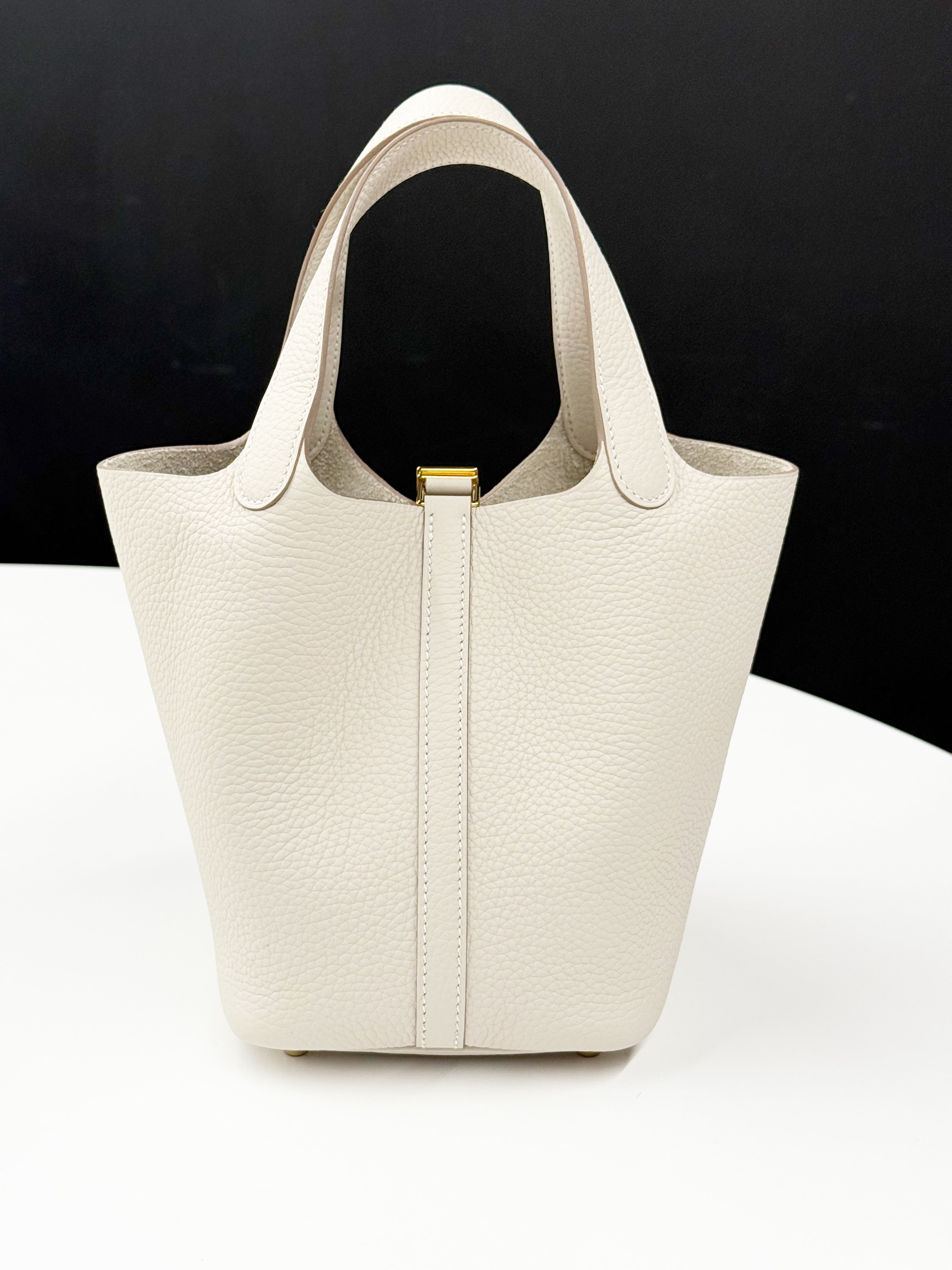 Hermès Picotin Lock PM Bag in White Clemence Leather (Full Set, New Condition)