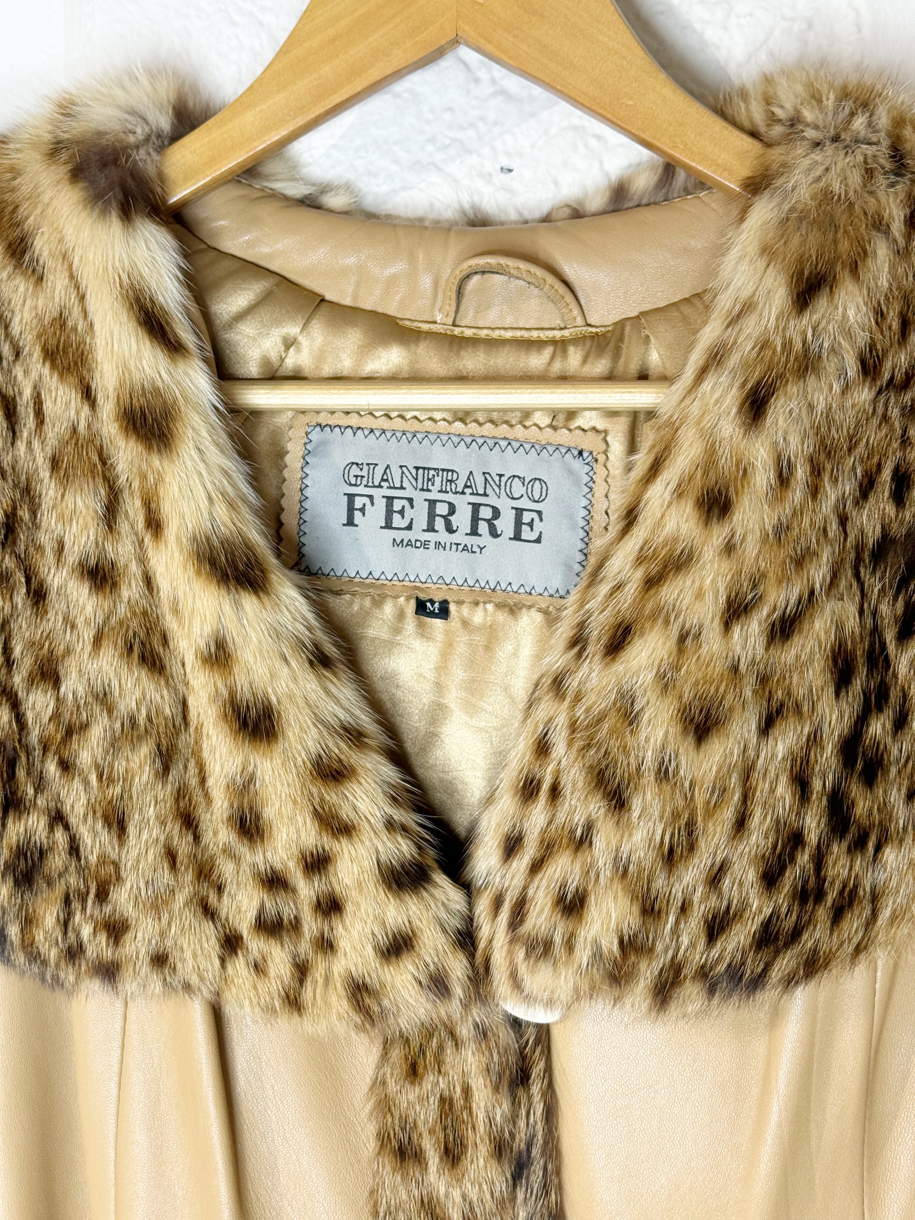 GIANNFRANCO FERRÉ LEATHER JACKET WITH FUR TRIM - M