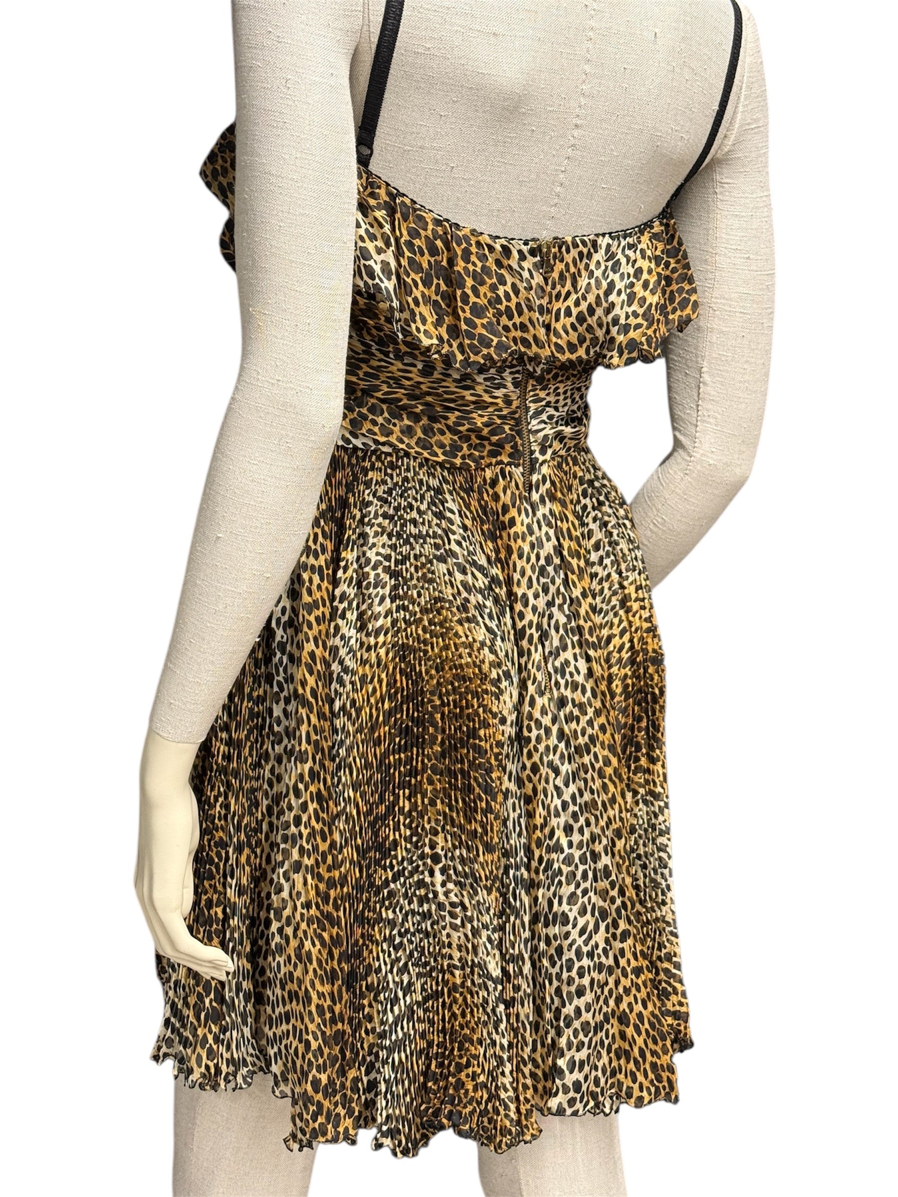 D&G Leopard Print Pleated Silk Mini Dress