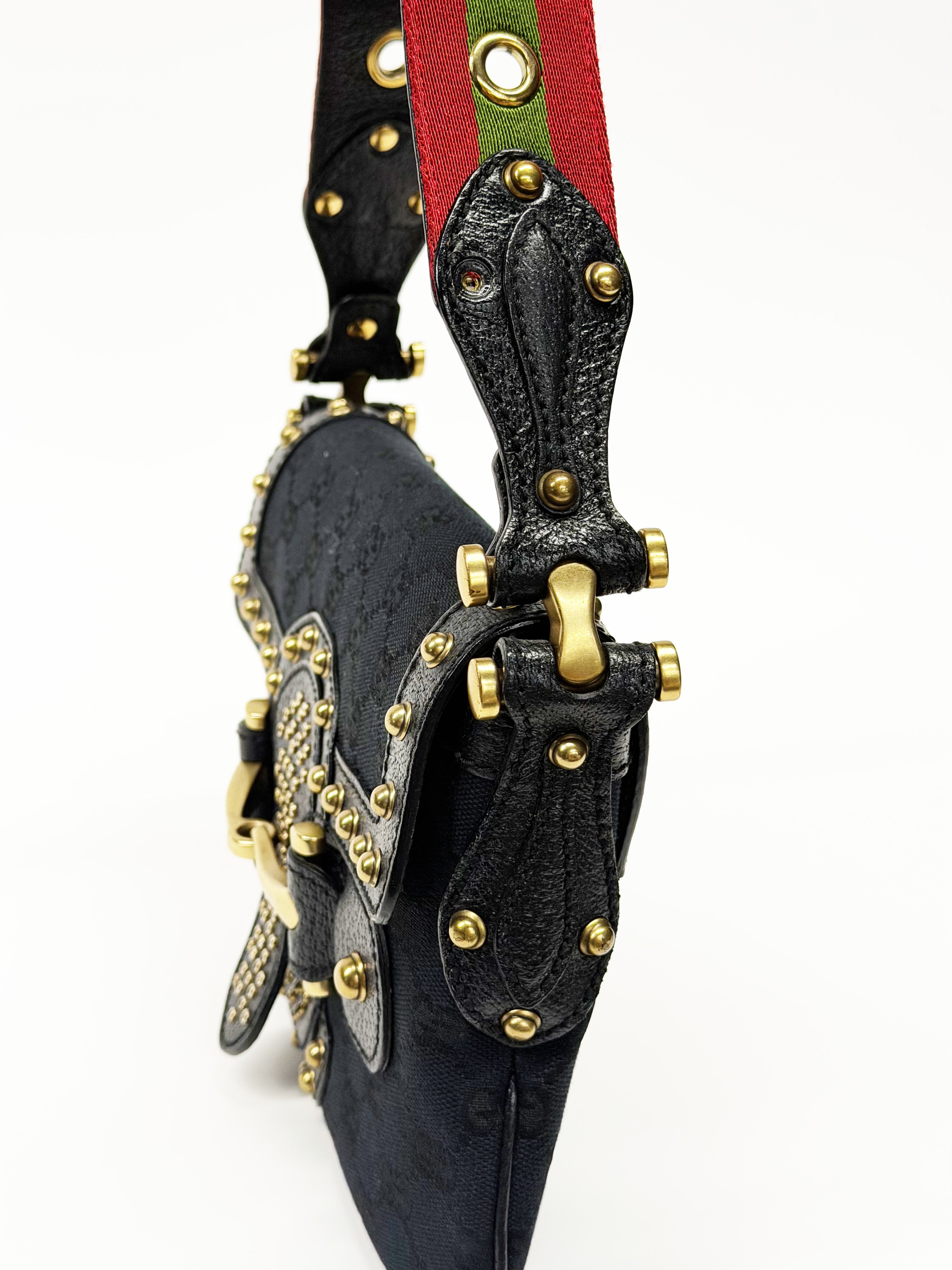 GUCCI Tom Ford Era Studded GG Monogram Horsebit Shoulder Bag – Early 2000s