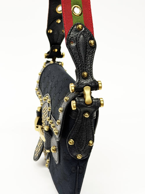 GUCCI Tom Ford Era Studded GG Monogram Horsebit Shoulder Bag – Early 2000s