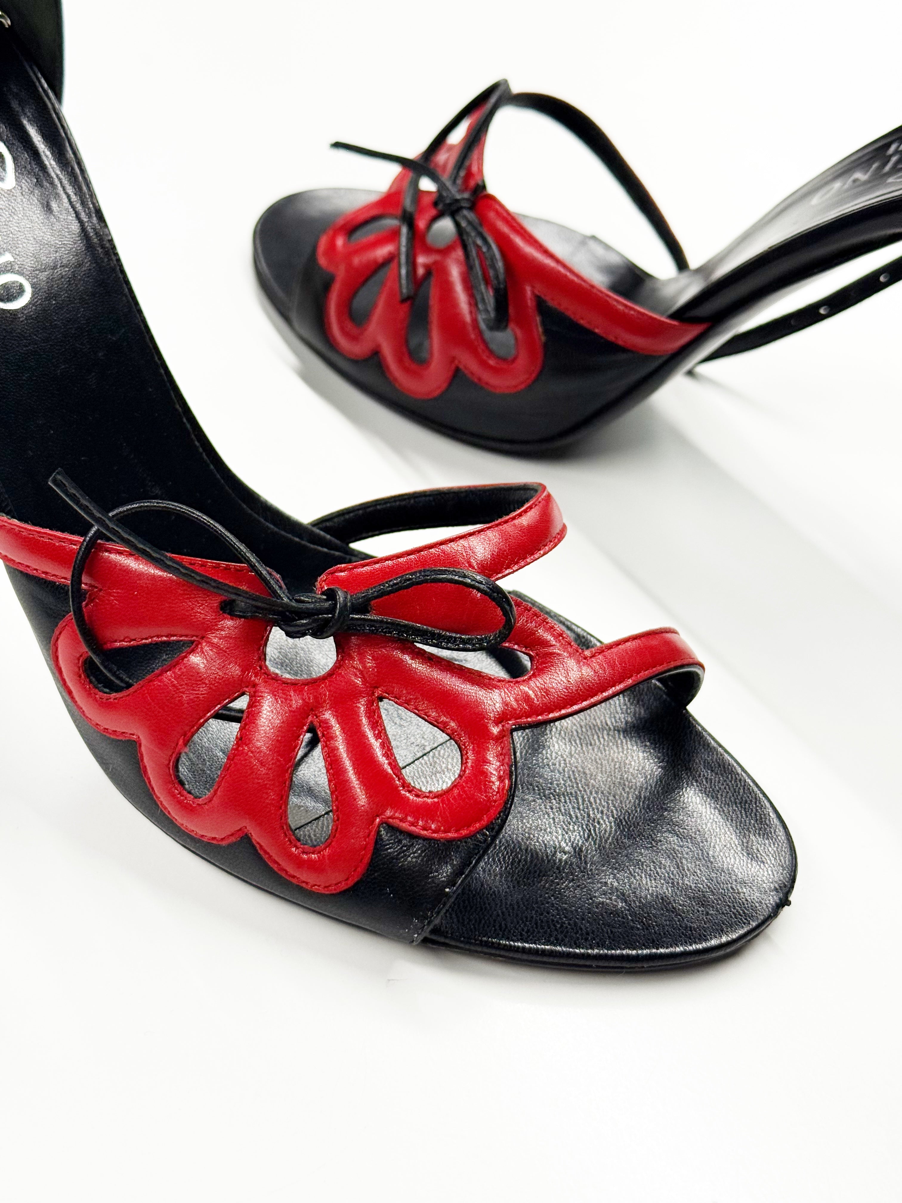 Valentino Garavani Red & Black Leather Heeled Sandals
