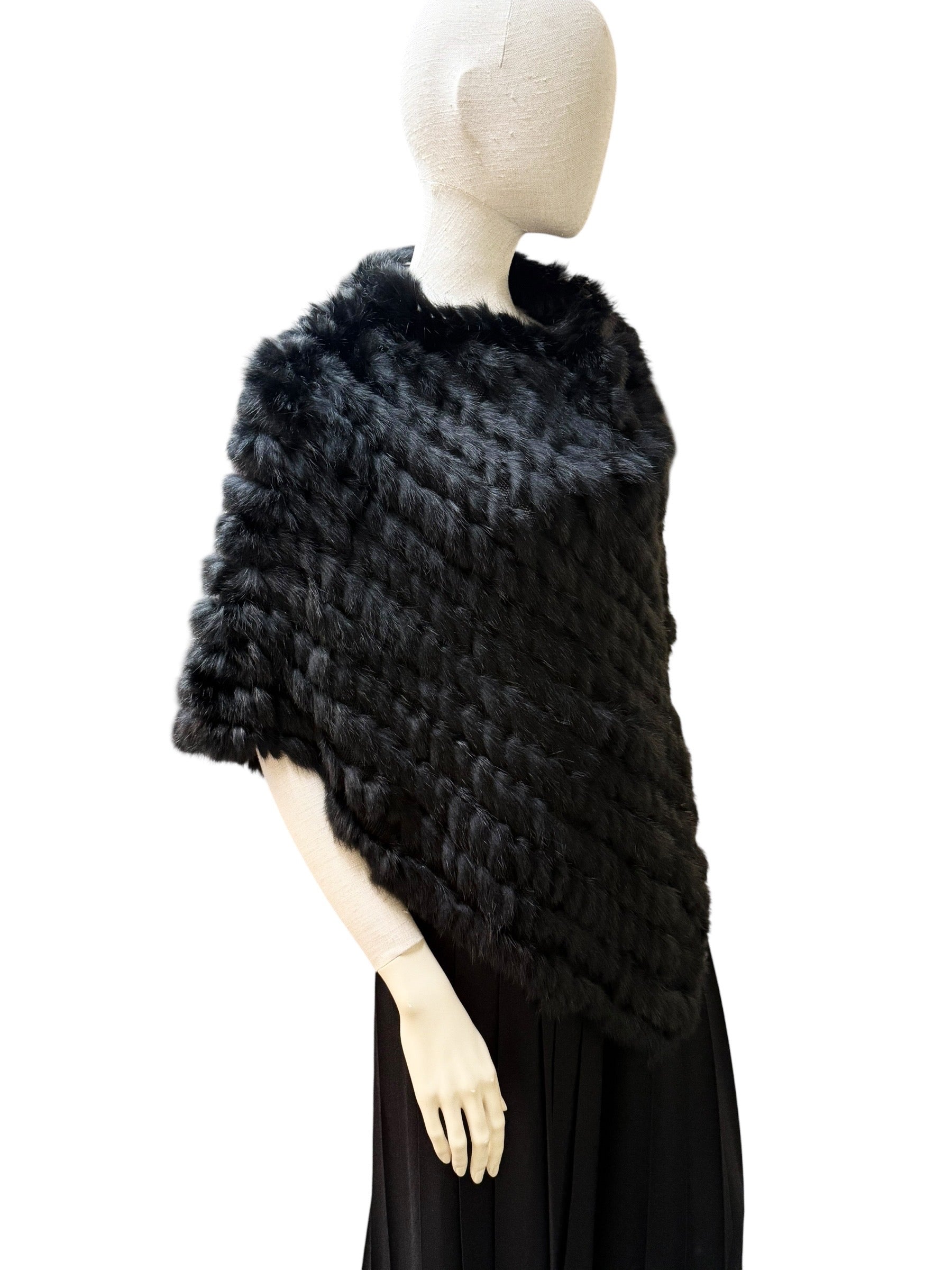 Liesel Black Fur Poncho