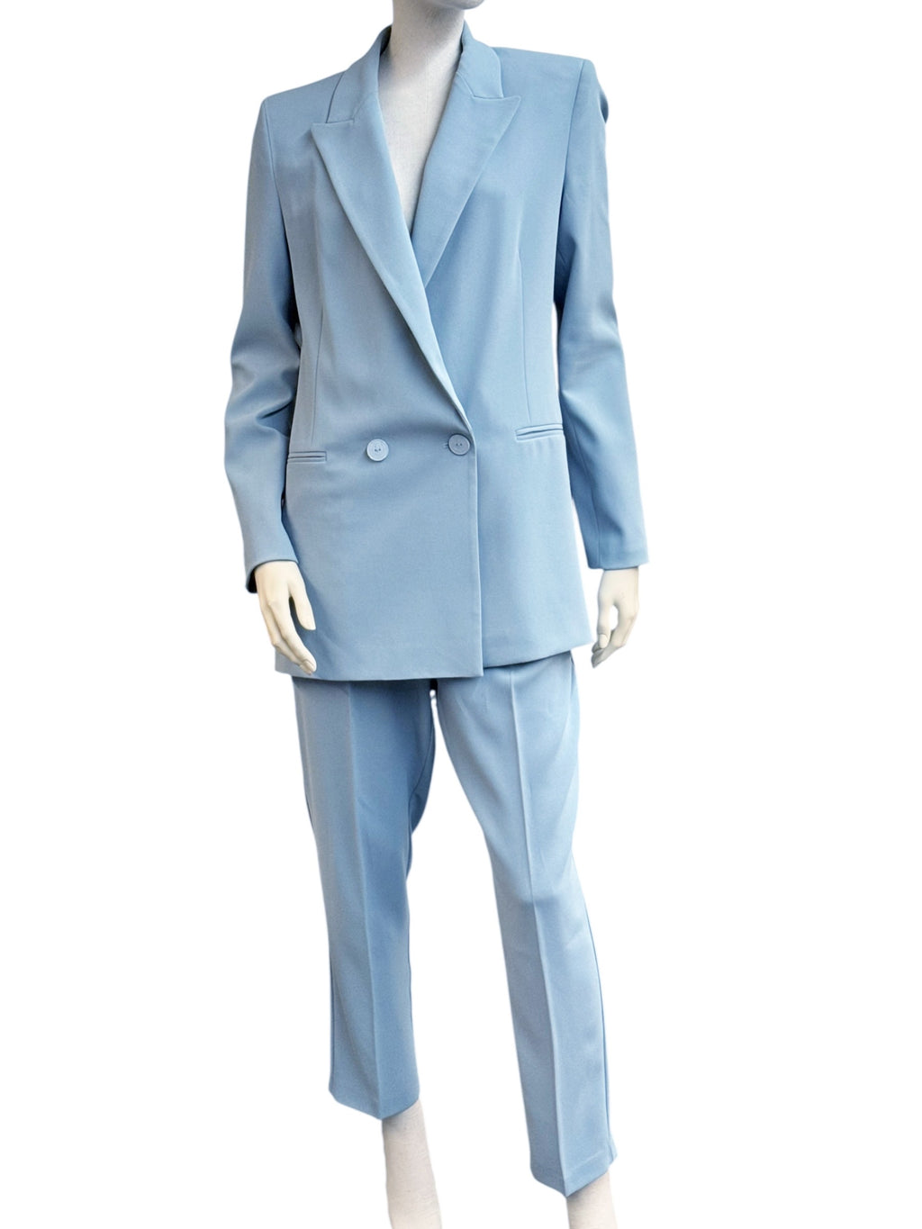 Pinko Light Blue Crepe Suit – Double-Breasted Blazer & High-Waisted Pants