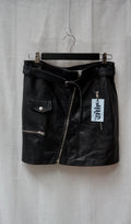 Replay Black Genuine Leather Moto Mini Skirt