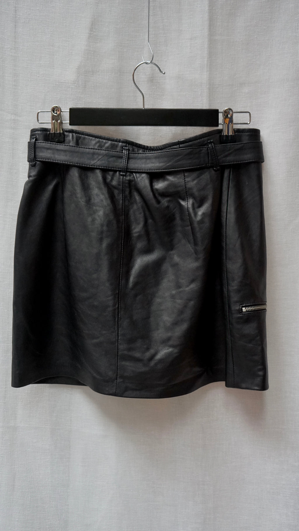 Replay Black Genuine Leather Moto Mini Skirt