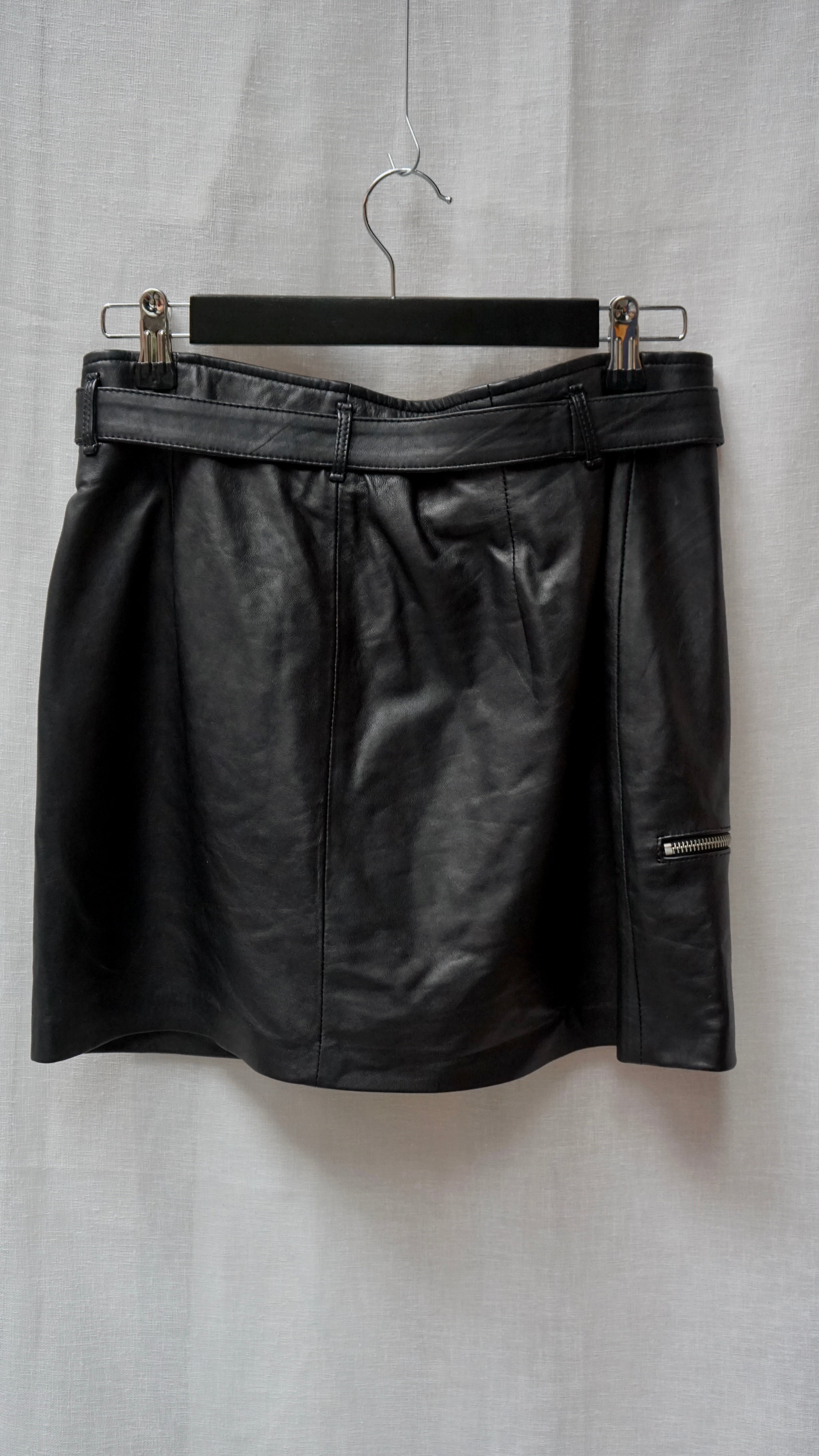 Replay Black Genuine Leather Moto Mini Skirt