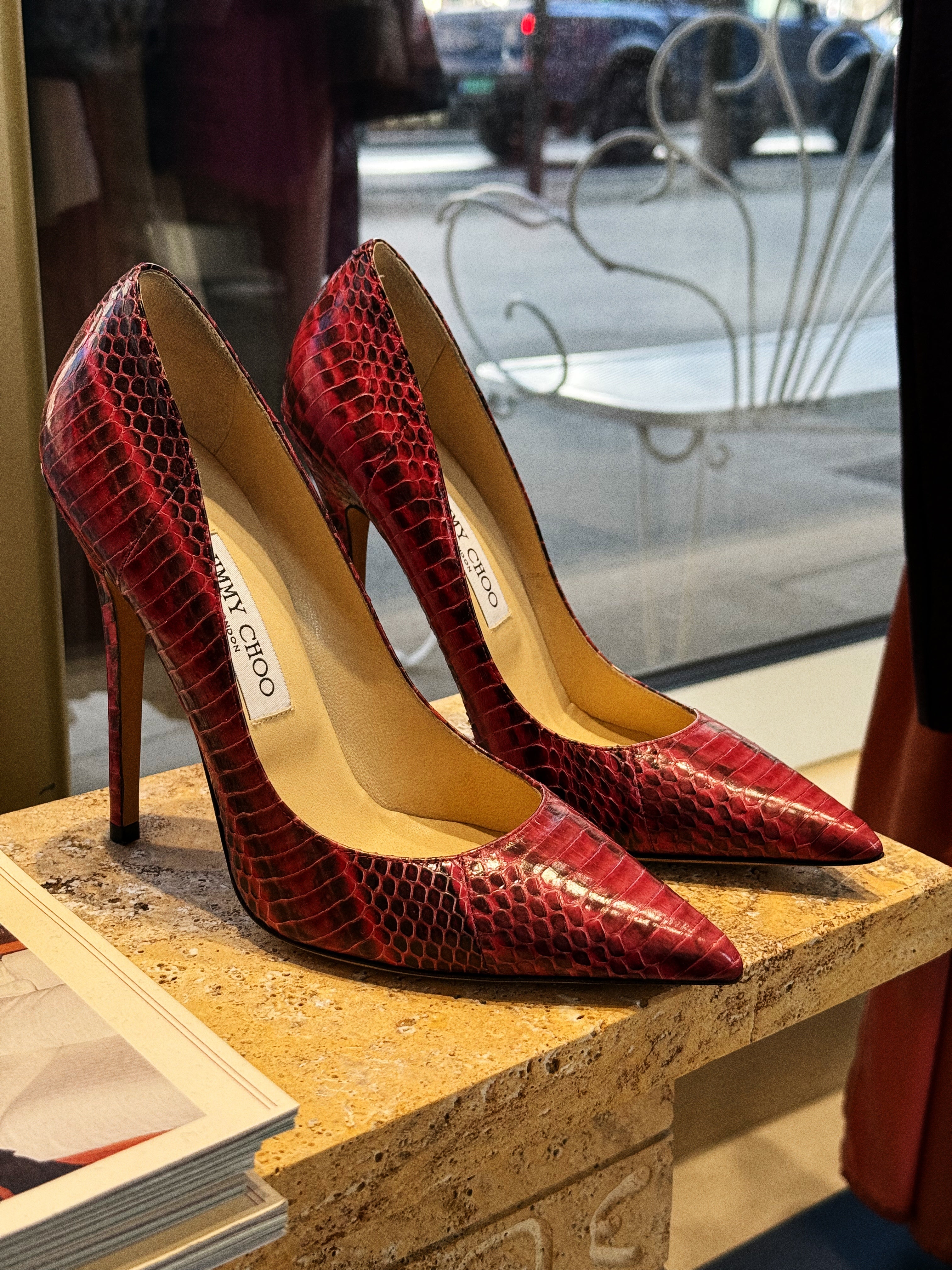 Jimmy Choo Red Python-Effect Leather Pumps