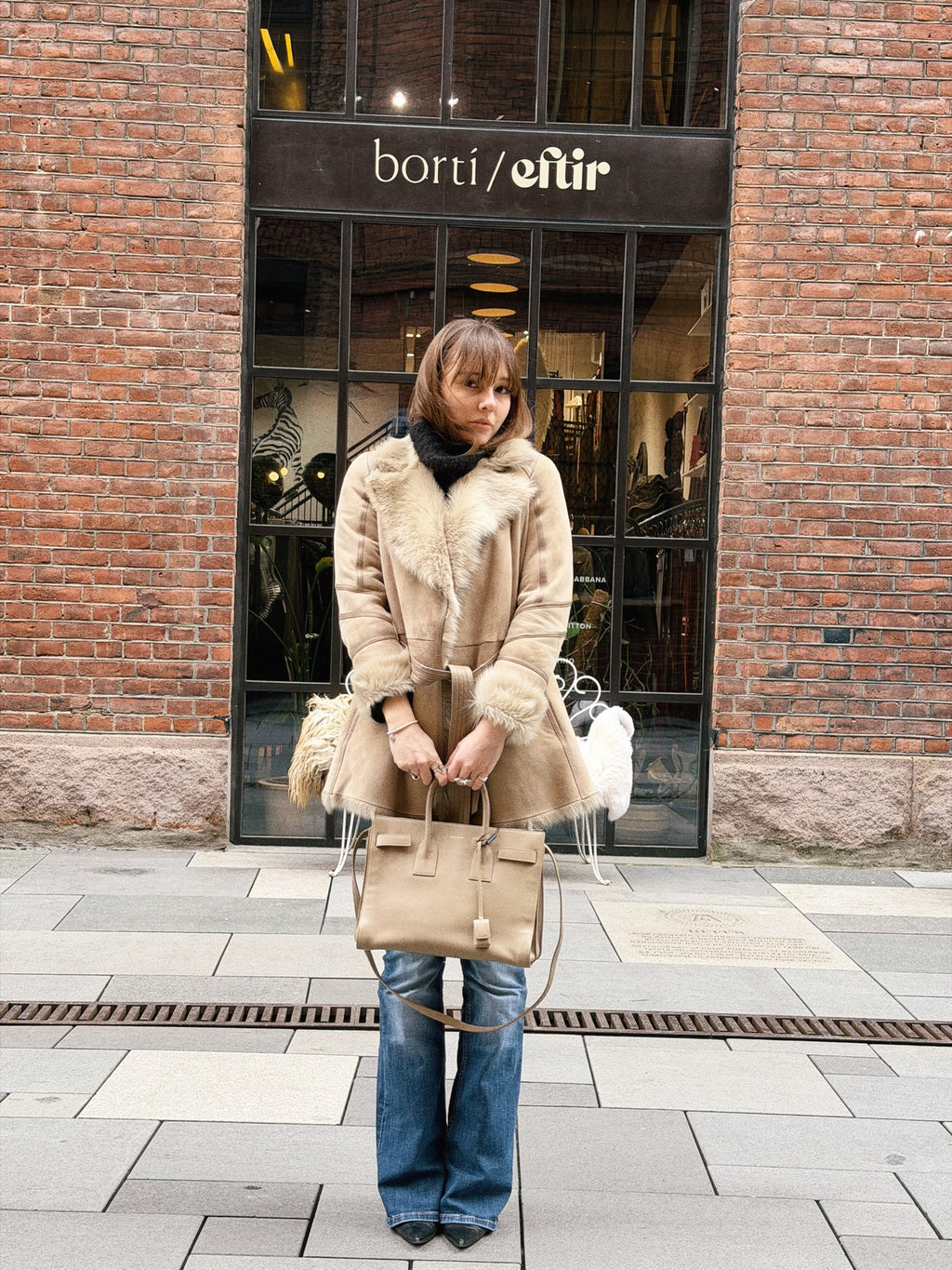 2NDDAY Shearling Coat with Natural Fur Trim