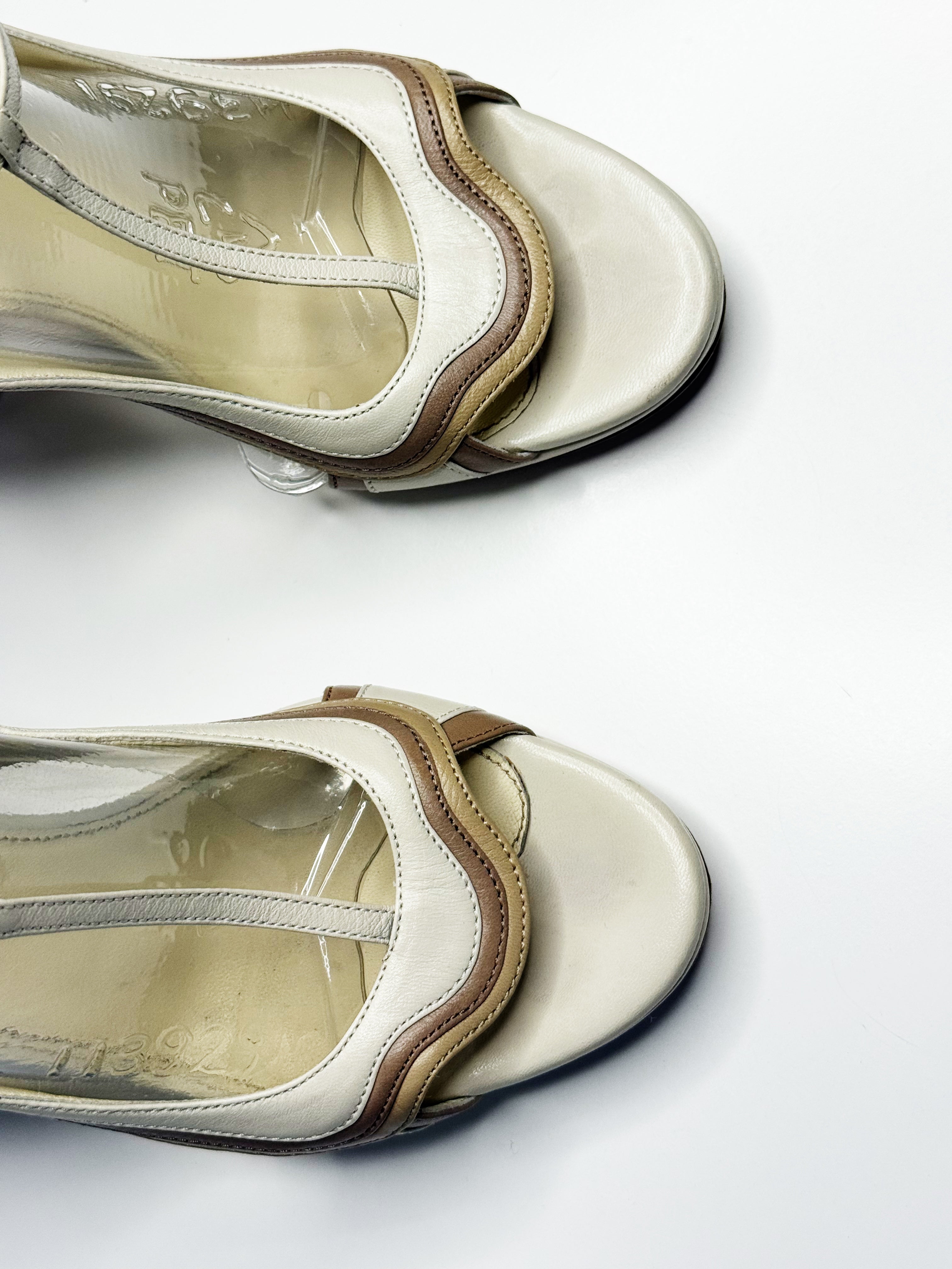 Prada Curved Heel Vinyl & Leather Sandals