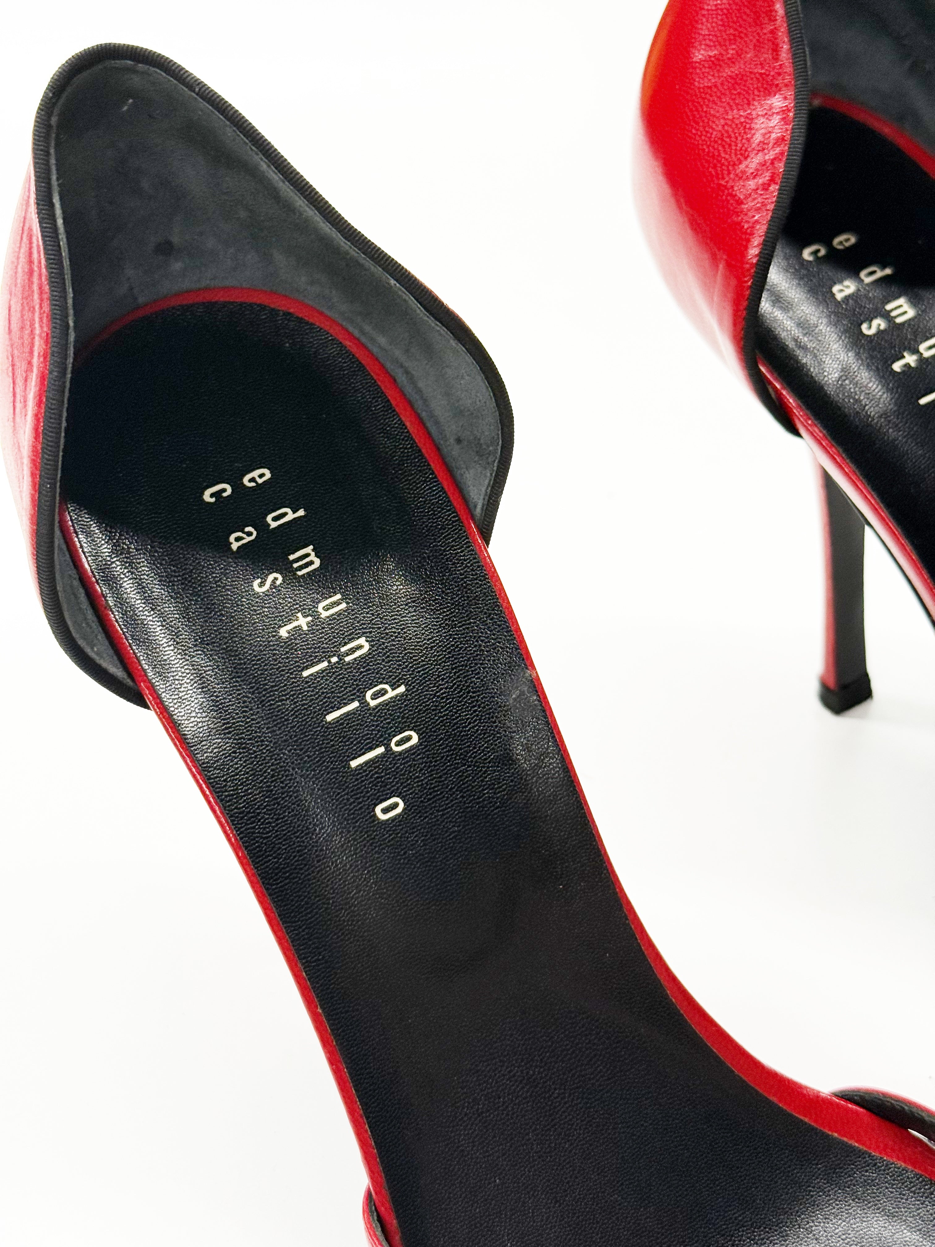 Edmundo Castillo Red Leather Heeled Sandals