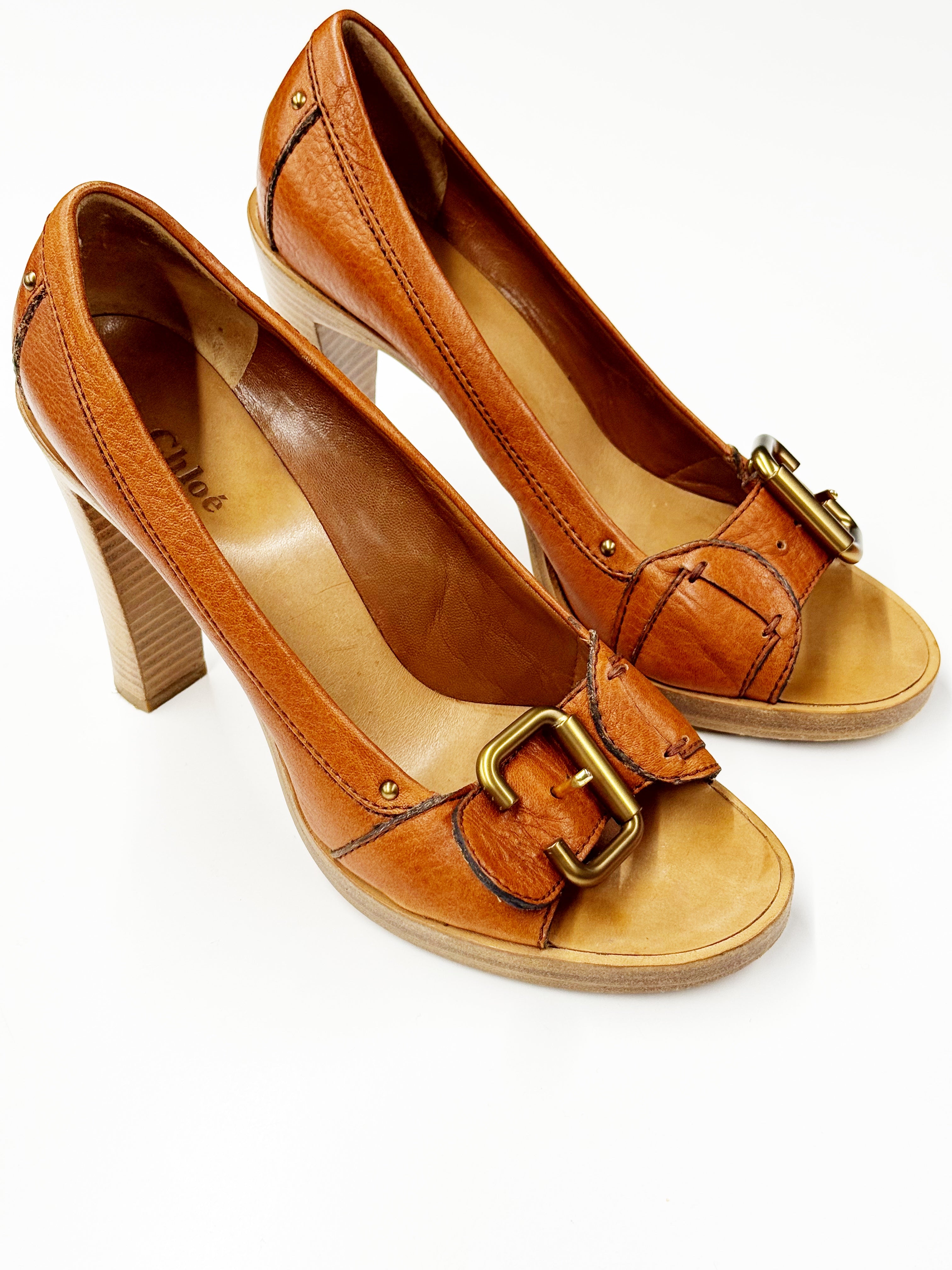 Chloé Tan Peep-Toe Heels