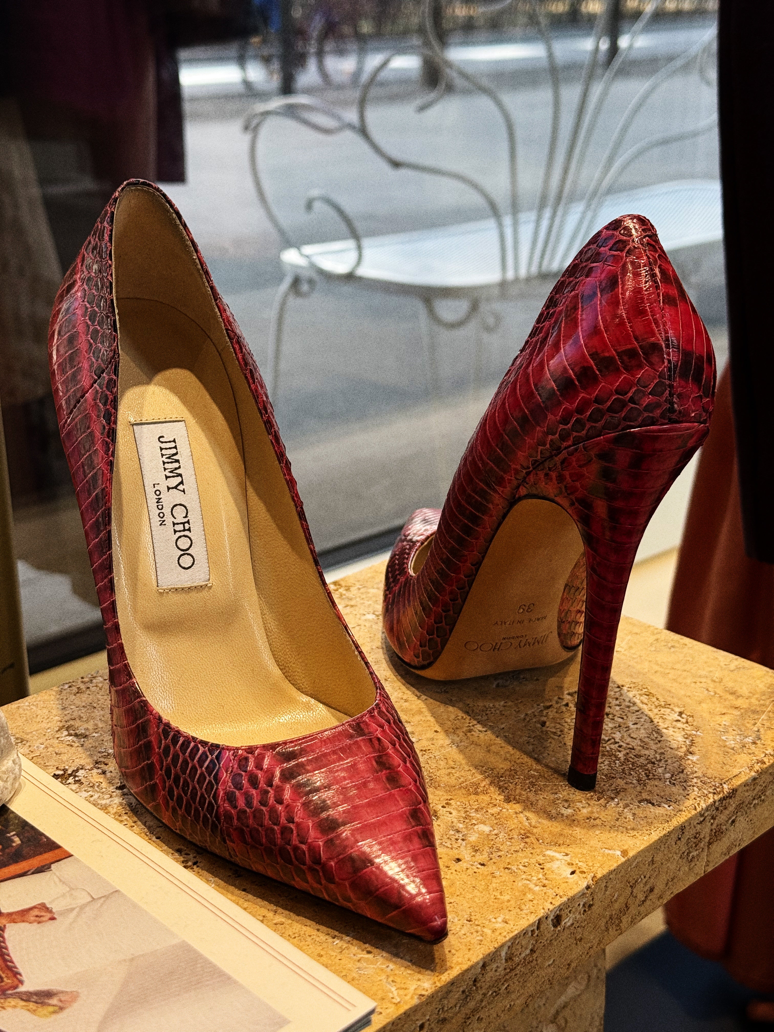 Jimmy Choo Red Python-Effect Leather Pumps