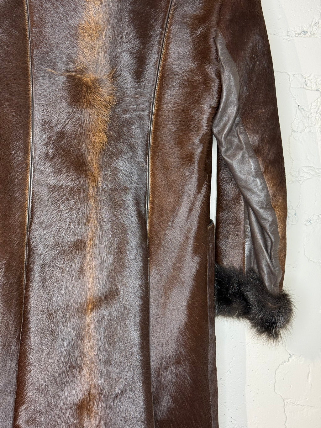 Vintage Brown Fur-Trimmed Leather Coat