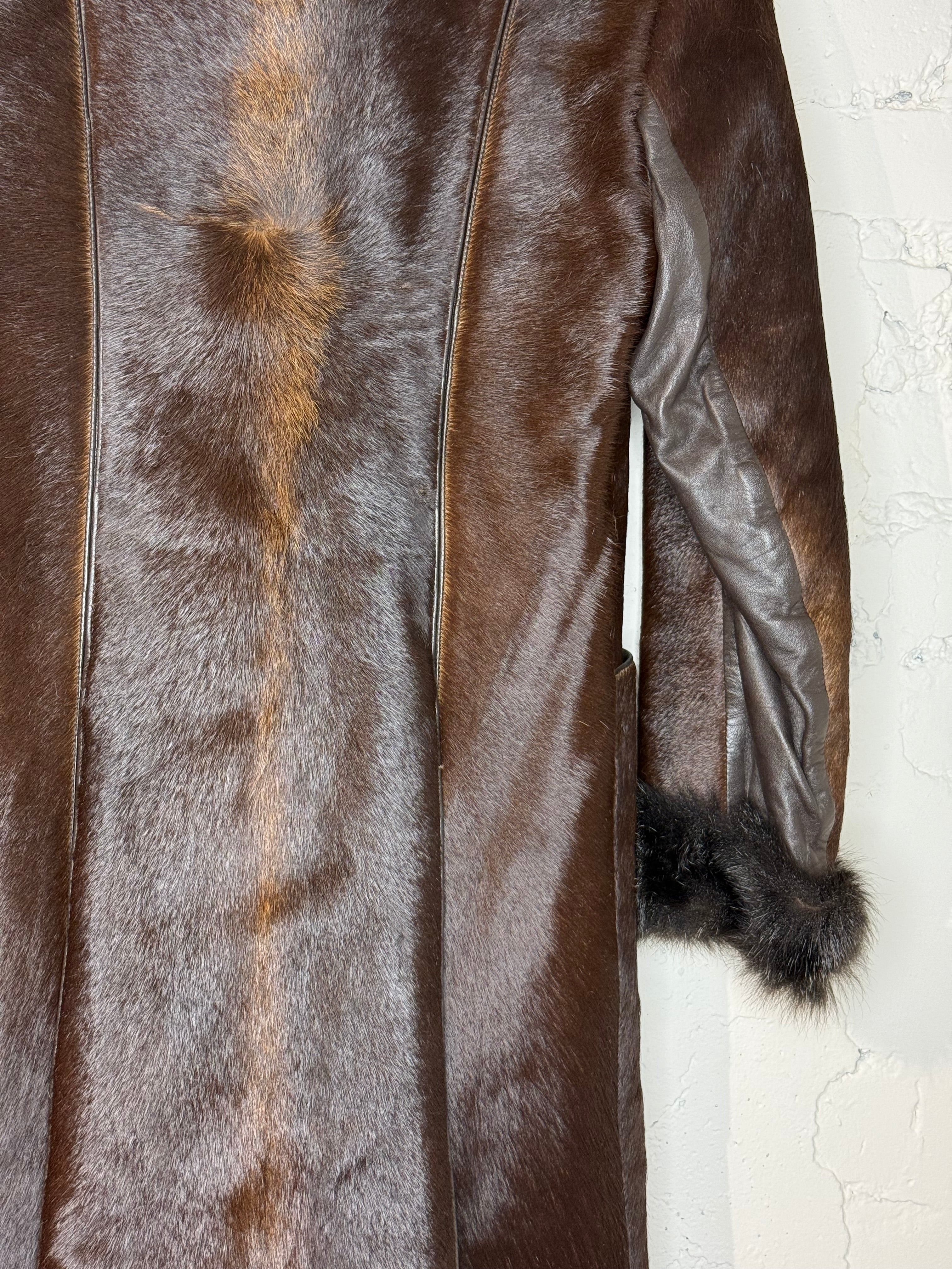Vintage Brown Fur-Trimmed Leather Coat