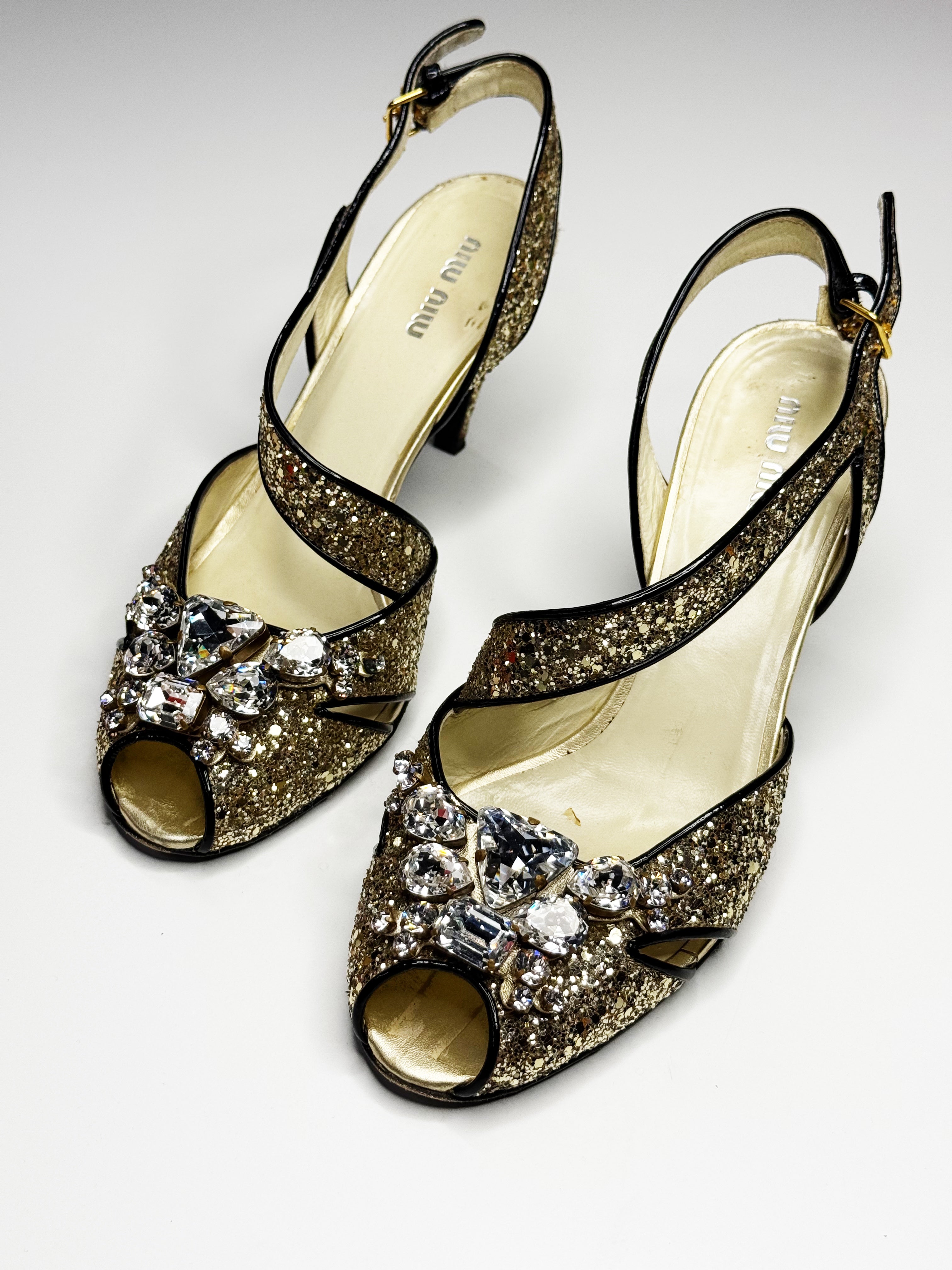 Miu Miu Glitter Crystal Embellished Heels