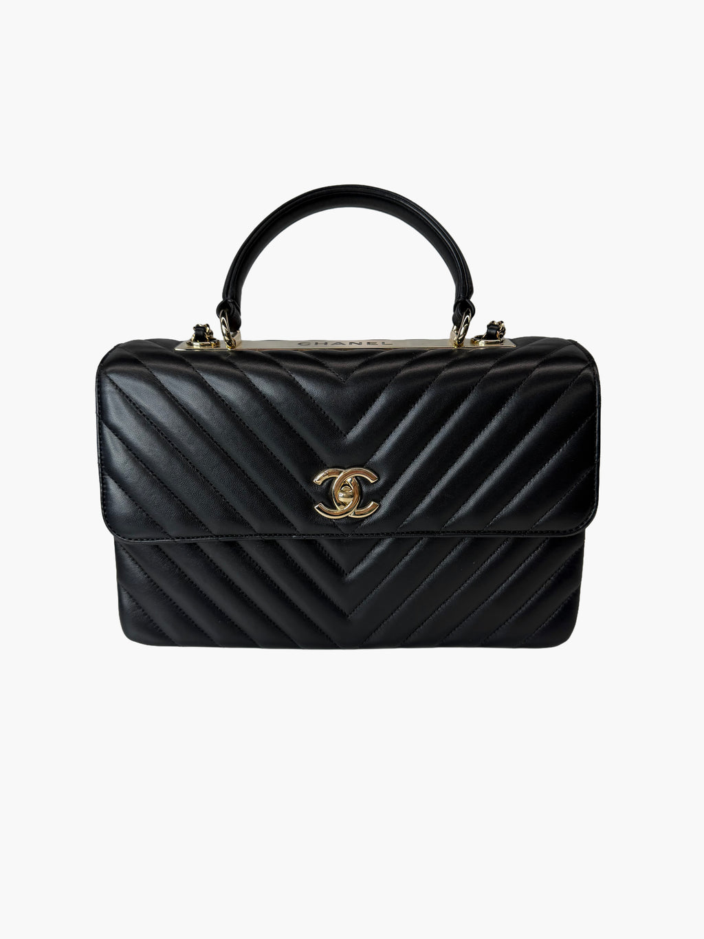 Chanel Trendy CC Top Handle Bag – Black Lambskin Chevron with Gold Hardware