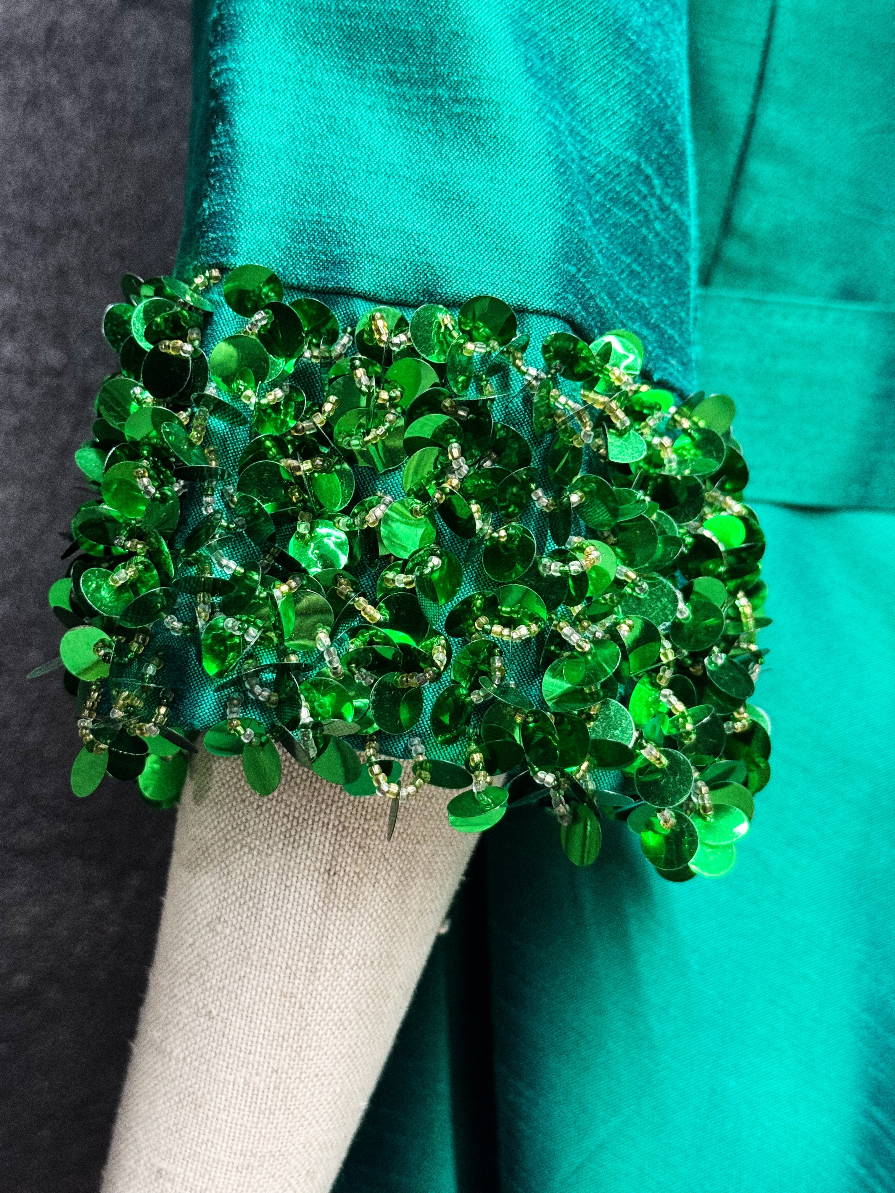 Vintage Briluna Emerald Silk Cocktail Dress