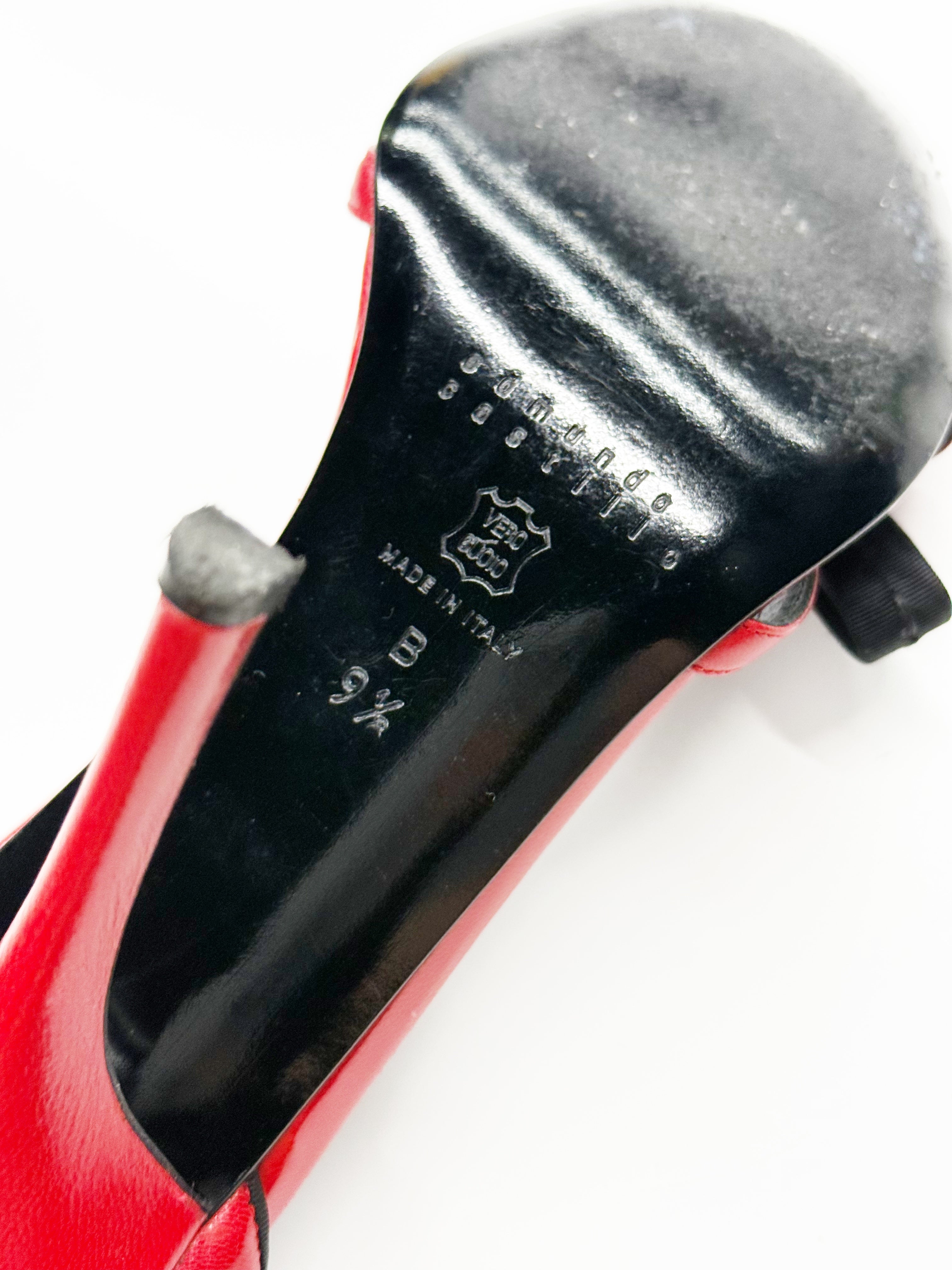 Edmundo Castillo Red Leather Heeled Sandals