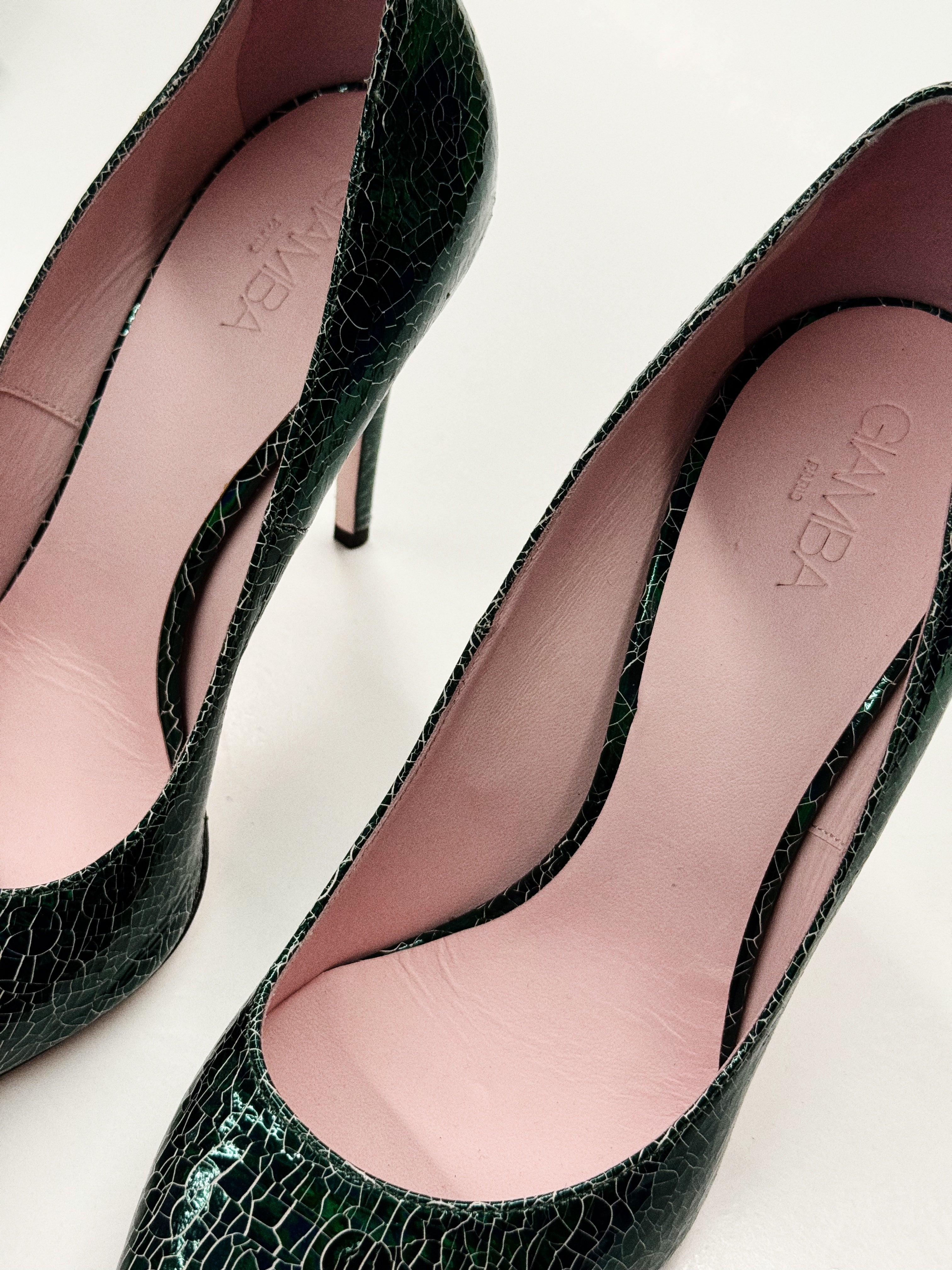 Giamba Paris Green Embossed Leather Pumps