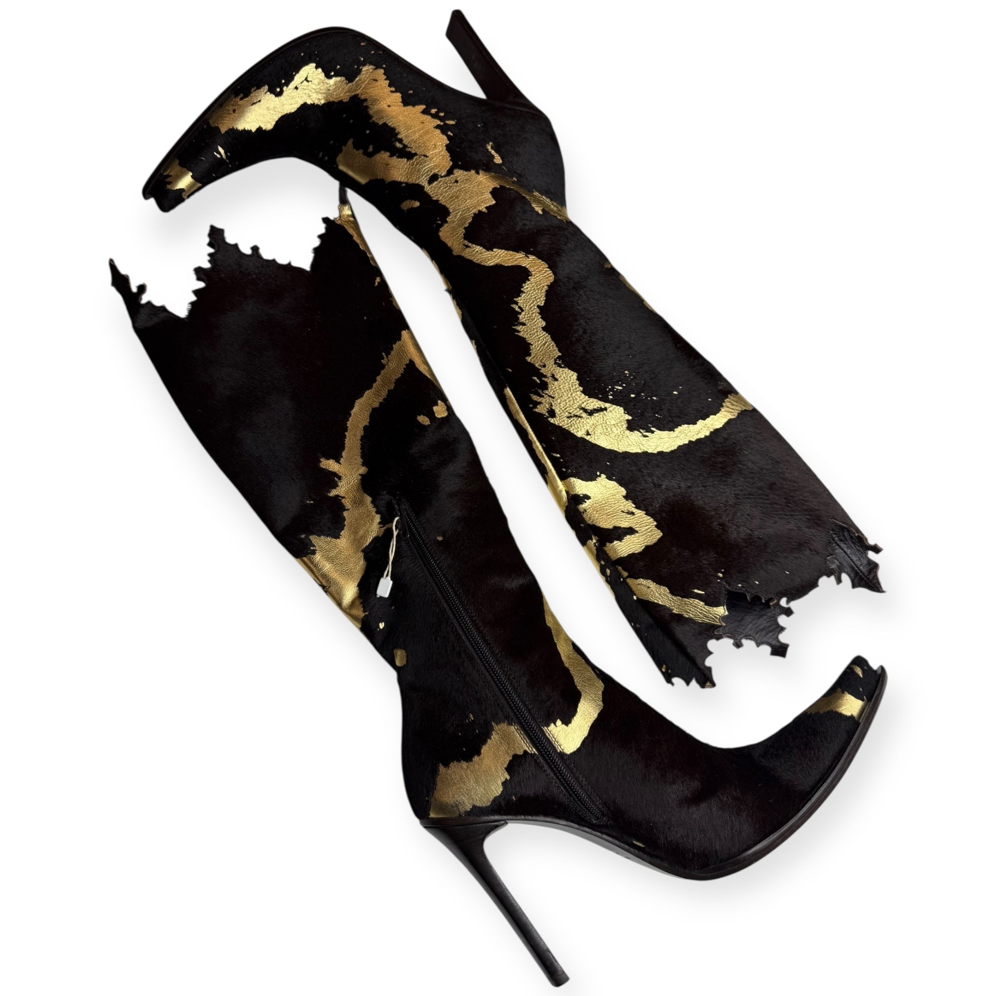 DÉBUT BLACK AND GOLD LEATHER BOOTS
