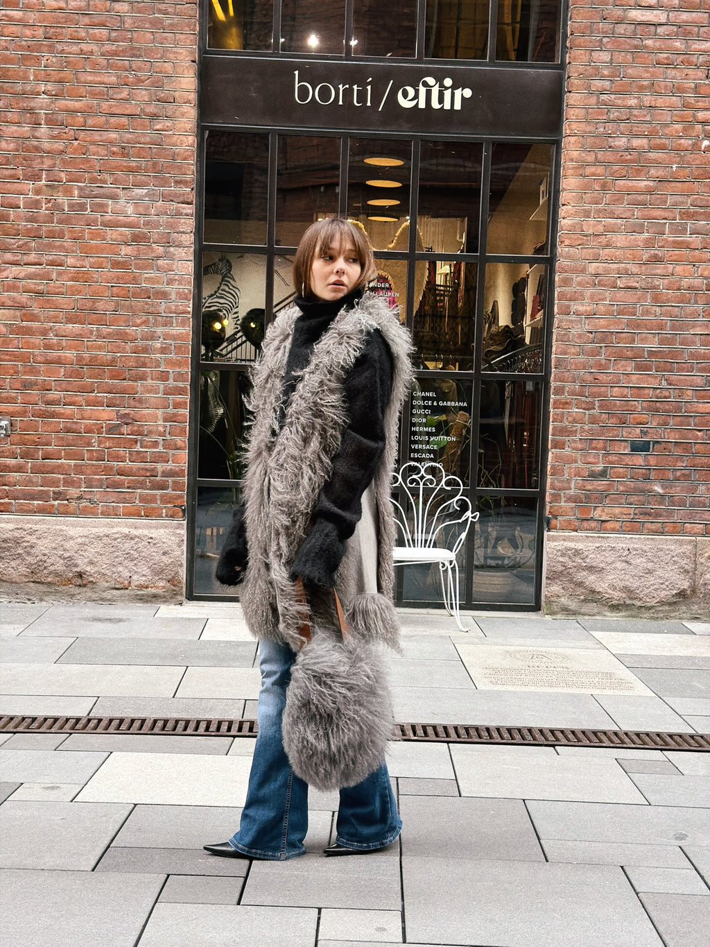 Reversible Vintage Fur Coat & Fur Bag Set